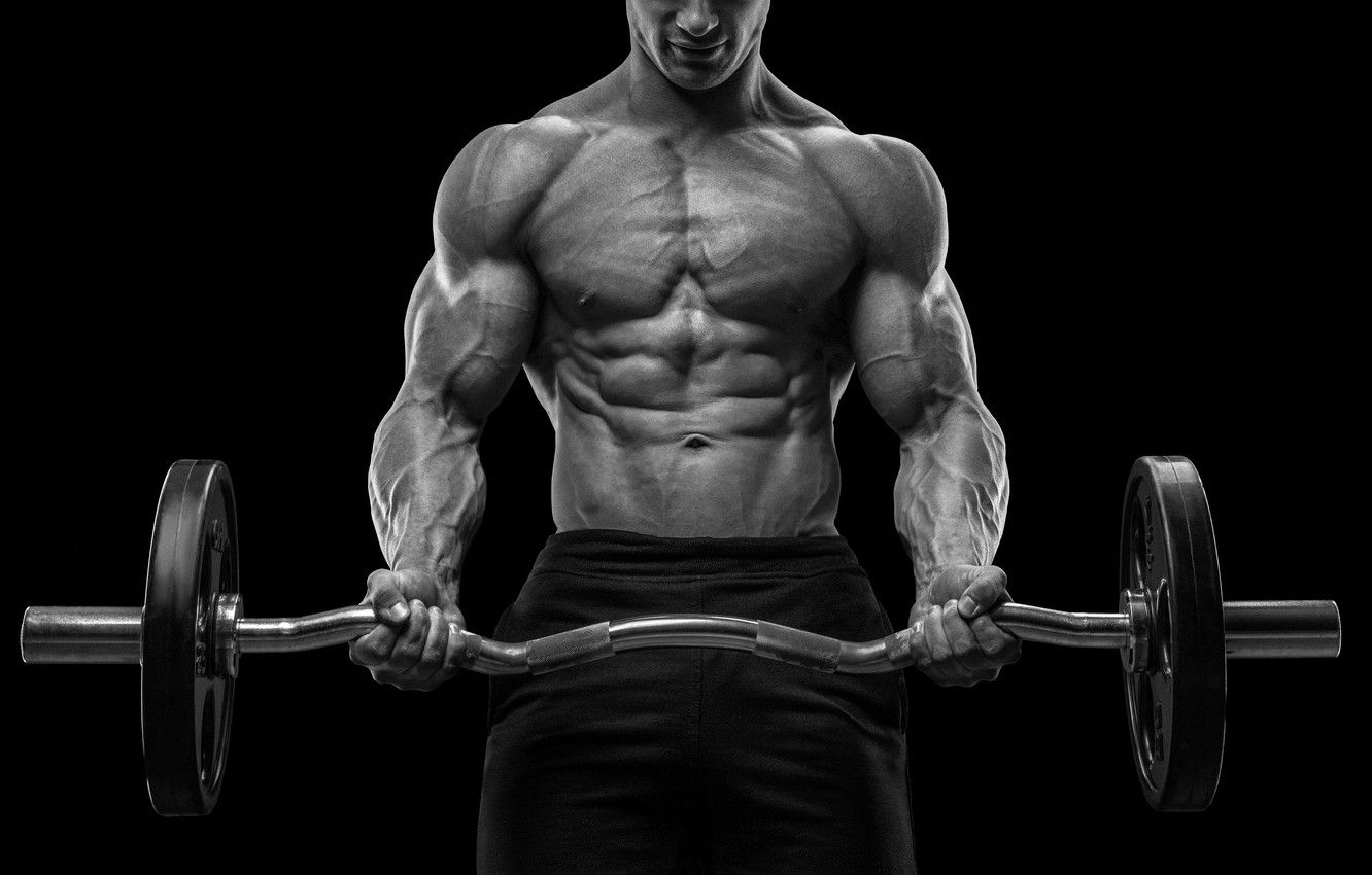 Wallpaper muscle, muscle, rod, background black, muscles, press, gym, Bodybuilding, bodybuilder, training, abs, weight, bodybuilder image for desktop, section спорт