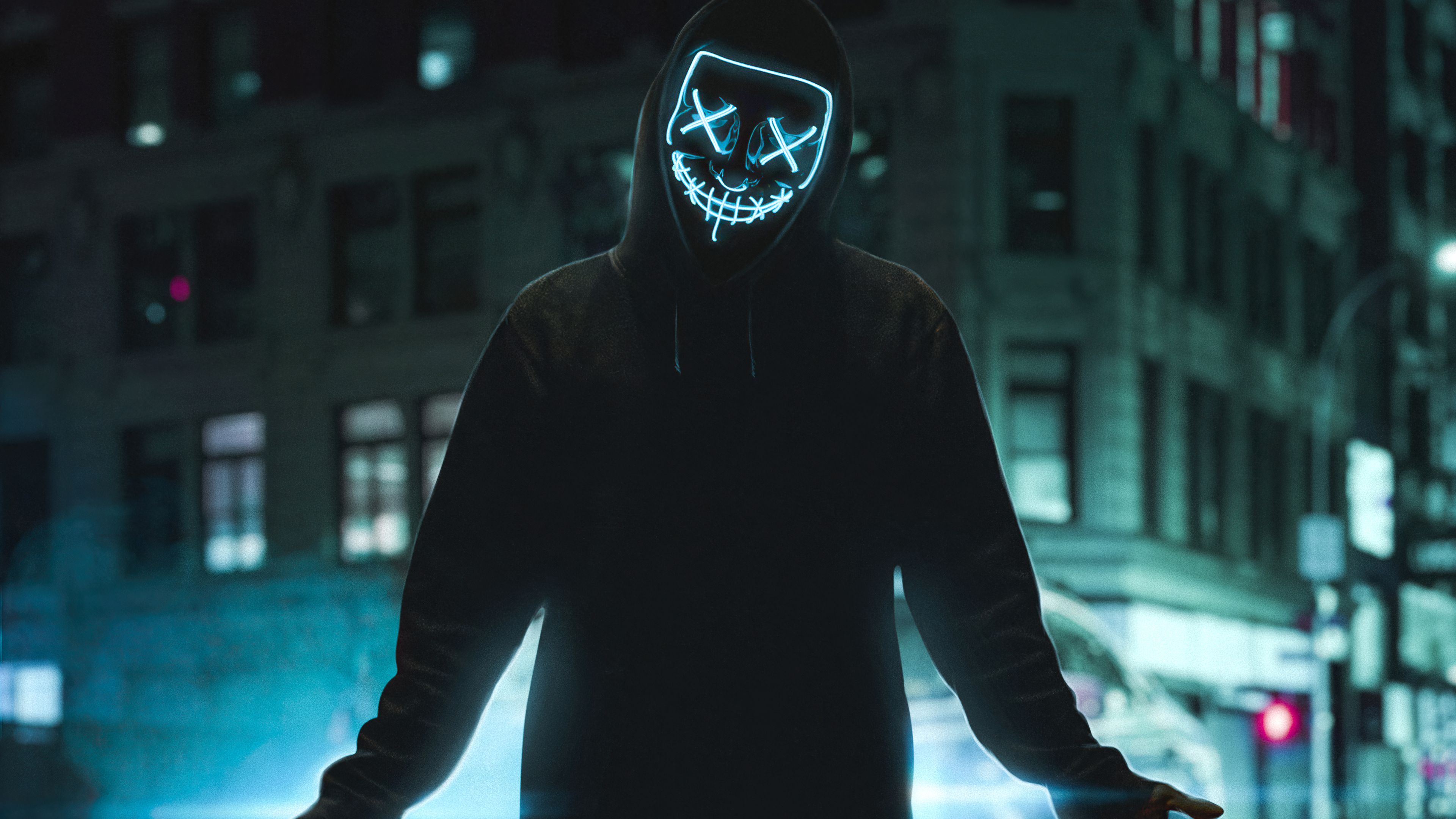 Neon Mask Guy Street 4k Macbook Pro Retina HD 4k Wallpaper, Image, Background, Photo and Picture