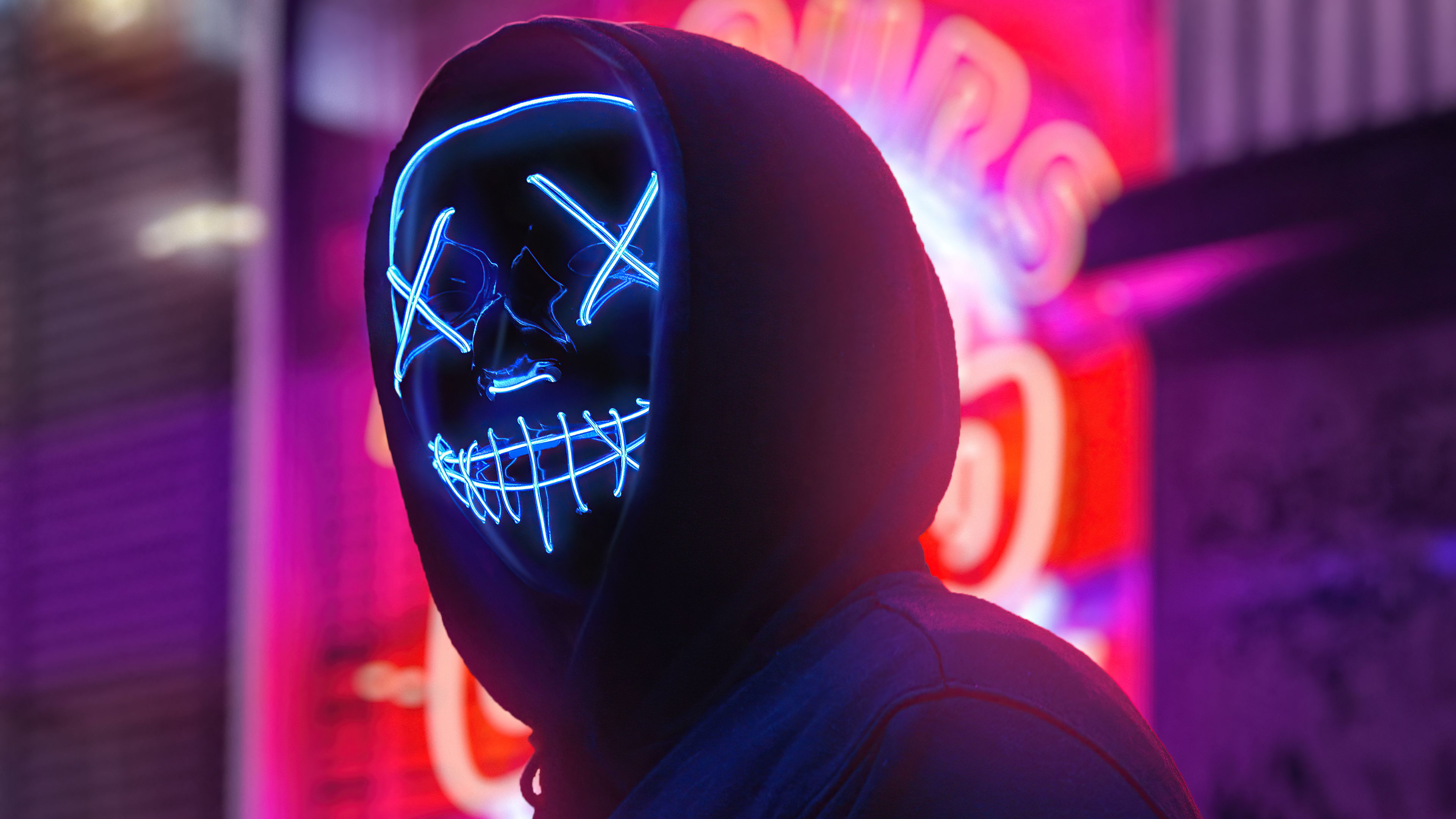 Neon Mask Boy City 4k, HD Artist, 4k Wallpaper, Image, Background, Photo and Picture