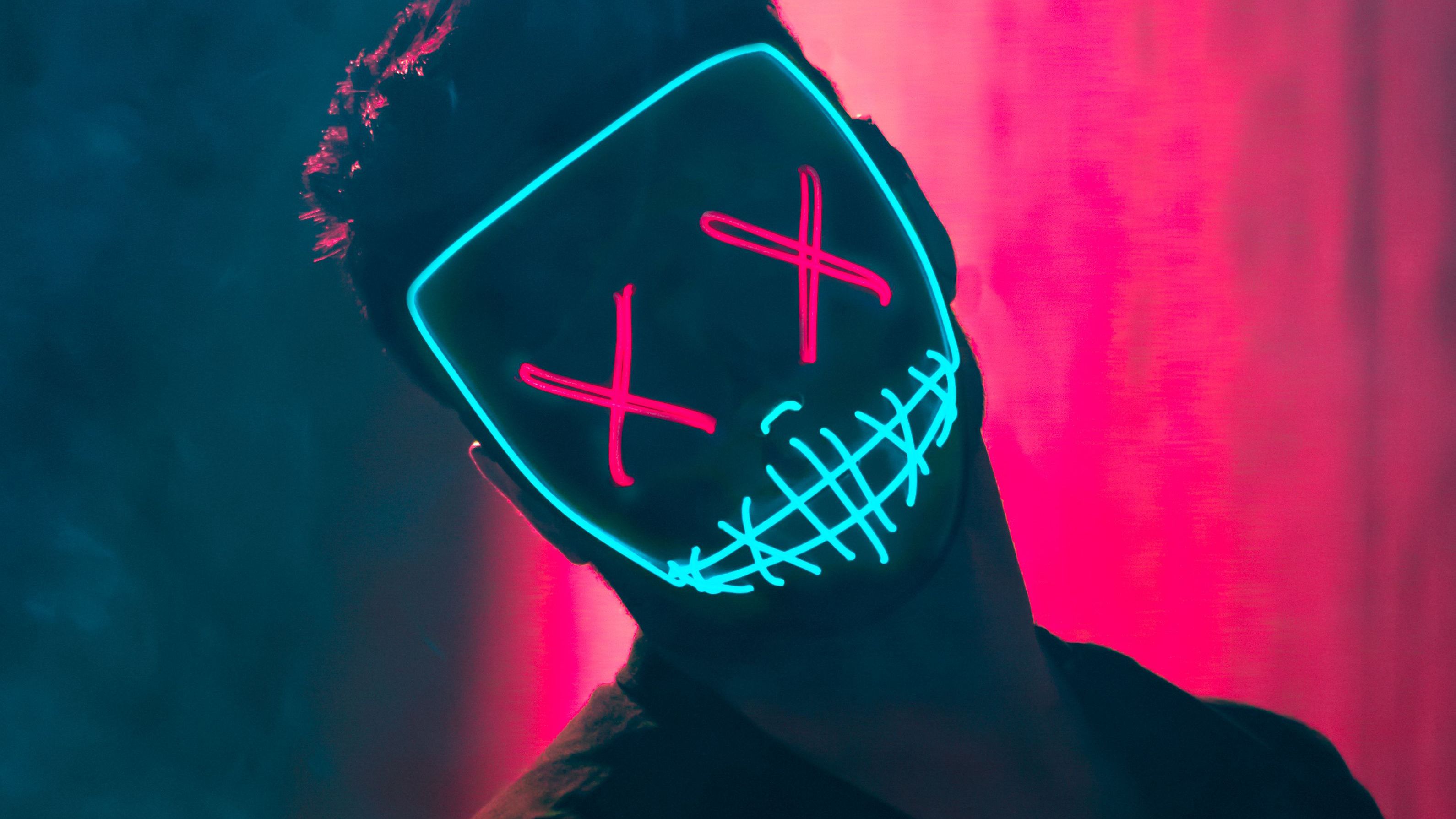 neon, mask, hd, 4k, photography
