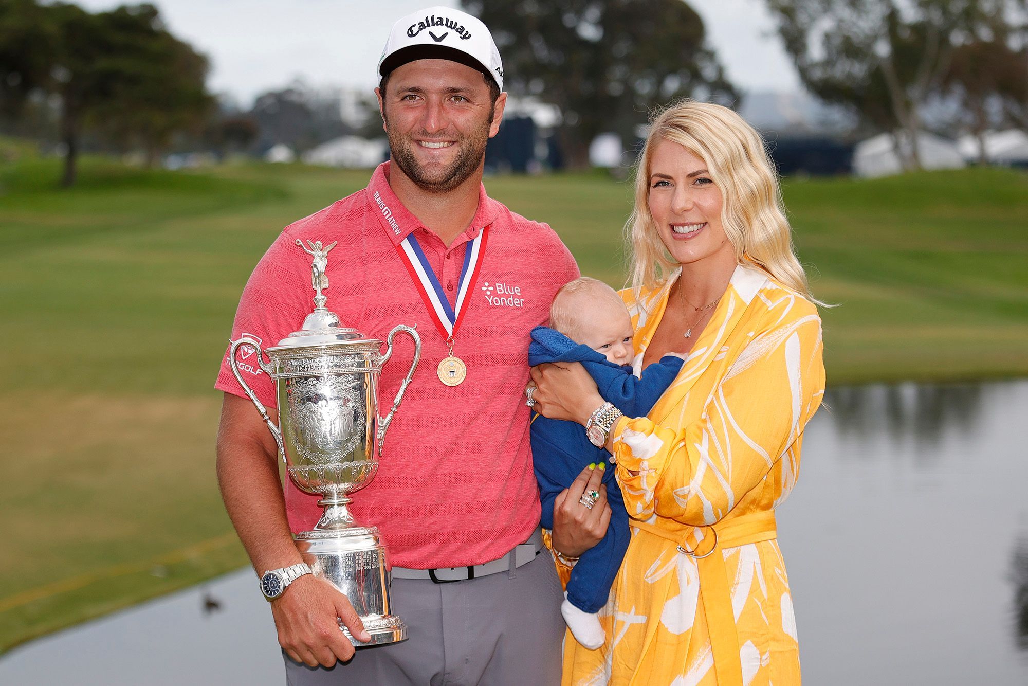 Jon Rahm celebrates US Open win with wife Kelley Cahill, son