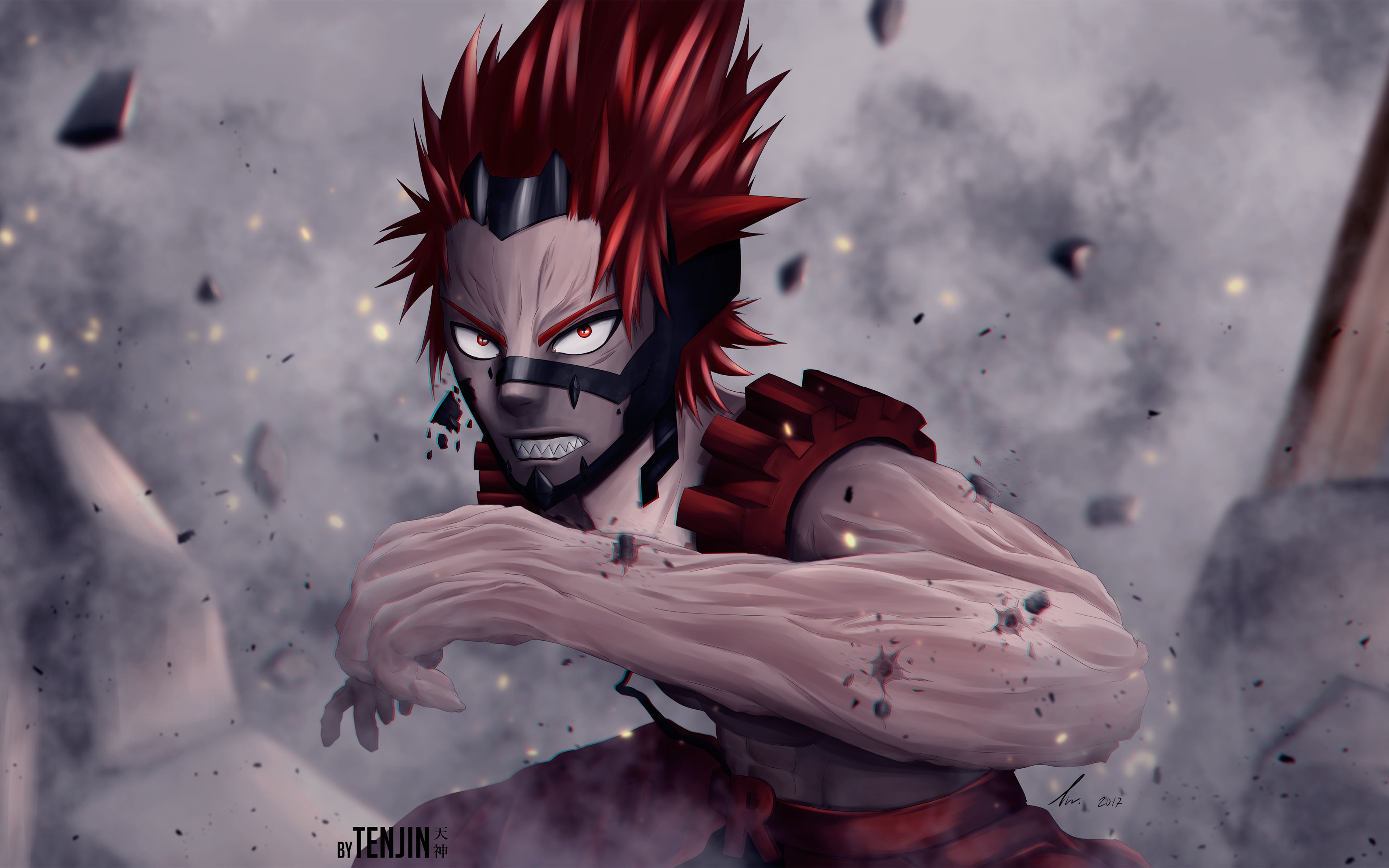 Download wallpaper Eijiro Kirishima, 4k, manga, My Hero Academia, darkness, Boku no Hero Academia for desktop with resolution 3840x2400. High Quality HD picture wallpaper