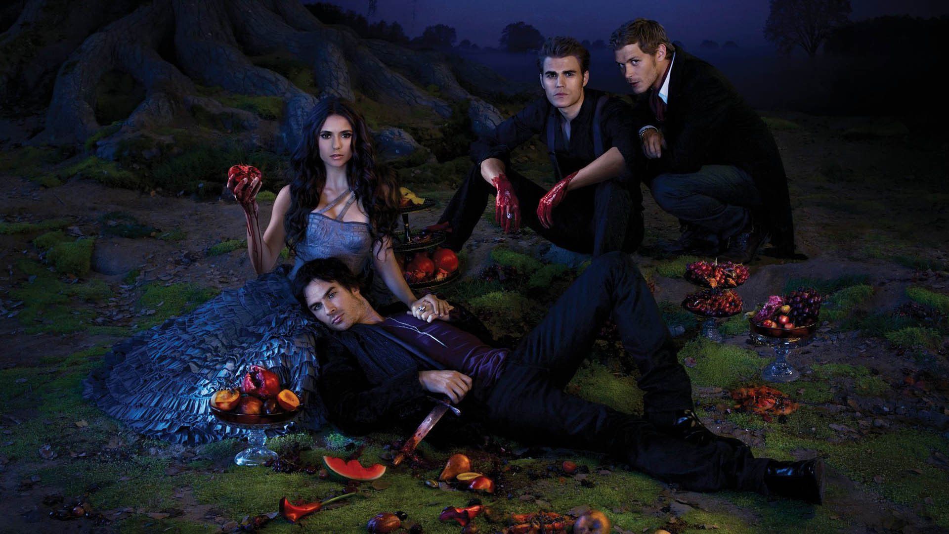 Elena Gilbert Stefan Salvatore With Blood Hand Damon Salvatore With Knife HD The Vampire Diaries Wallpaper