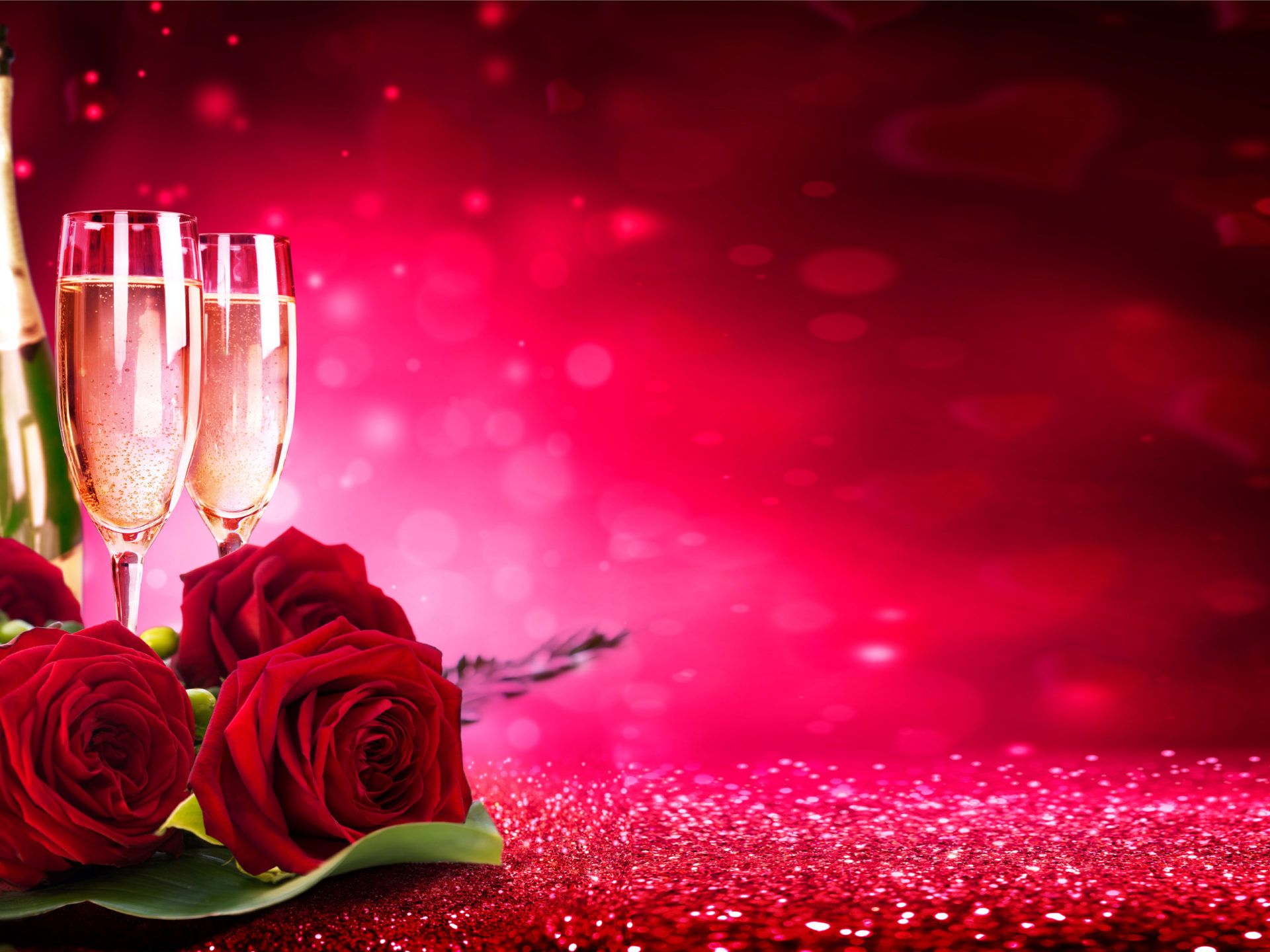 Valentine Champagne And Flower Red Roses HD Wallpaper Ultra HD 4k Wallpaper For Desktop & Mobiles 3840x2400, Wallpaper13.com