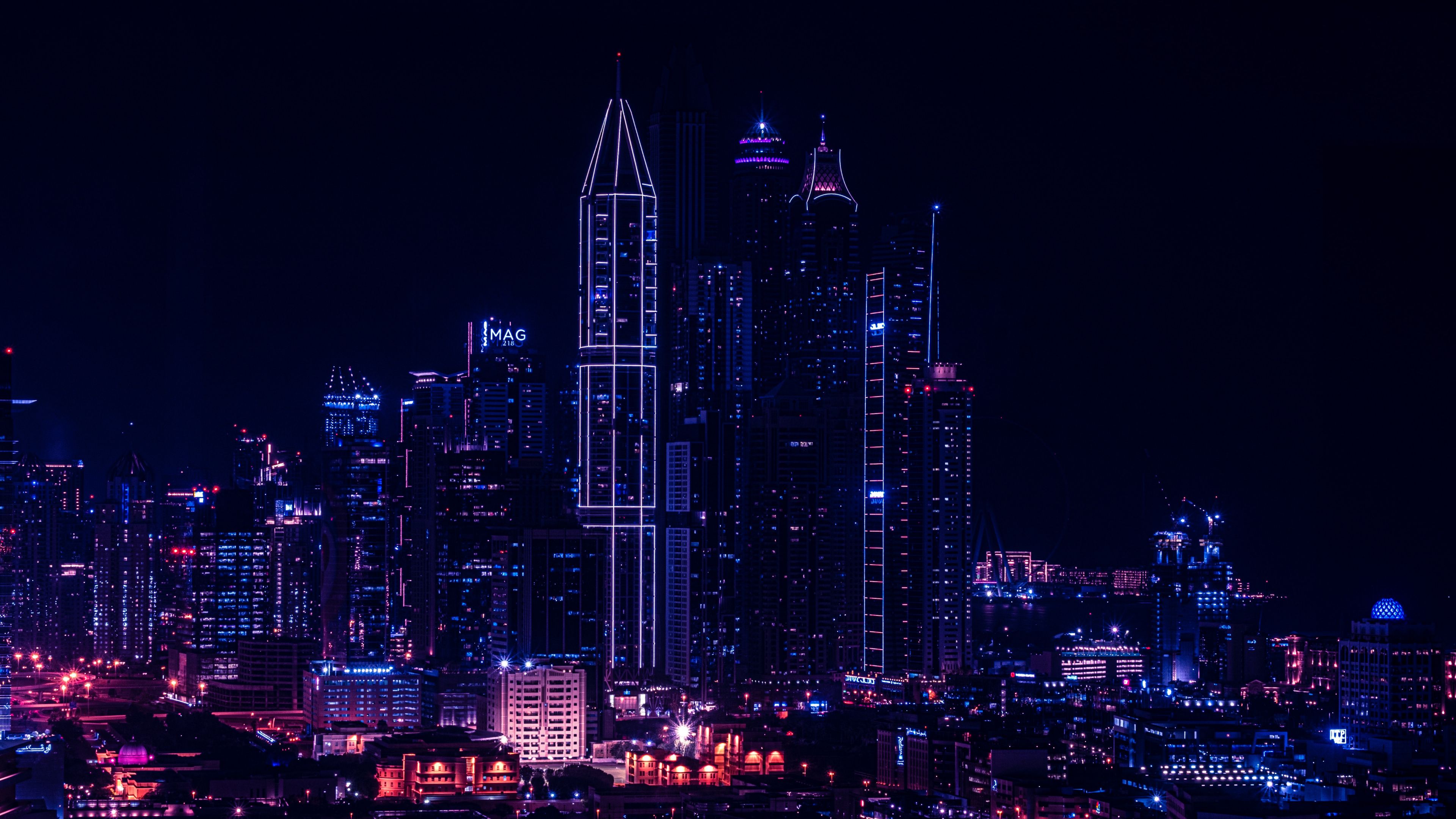 Download City, night, buildings lights, cityscape wallpaper, 3840x 4K UHD 16: Widescreen