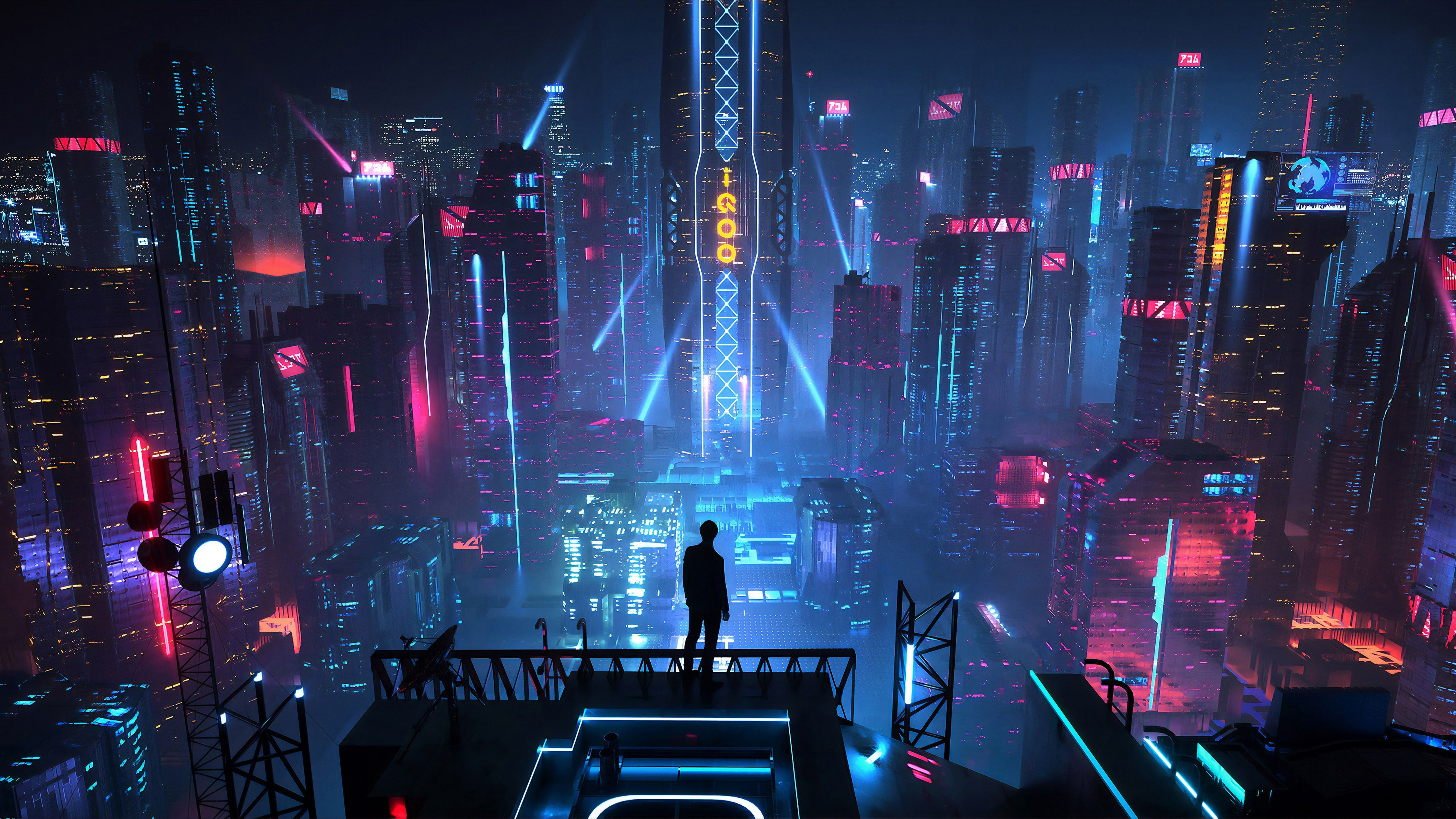 Sci Fi City Buildings Night Cityscape 4K Wallpaper