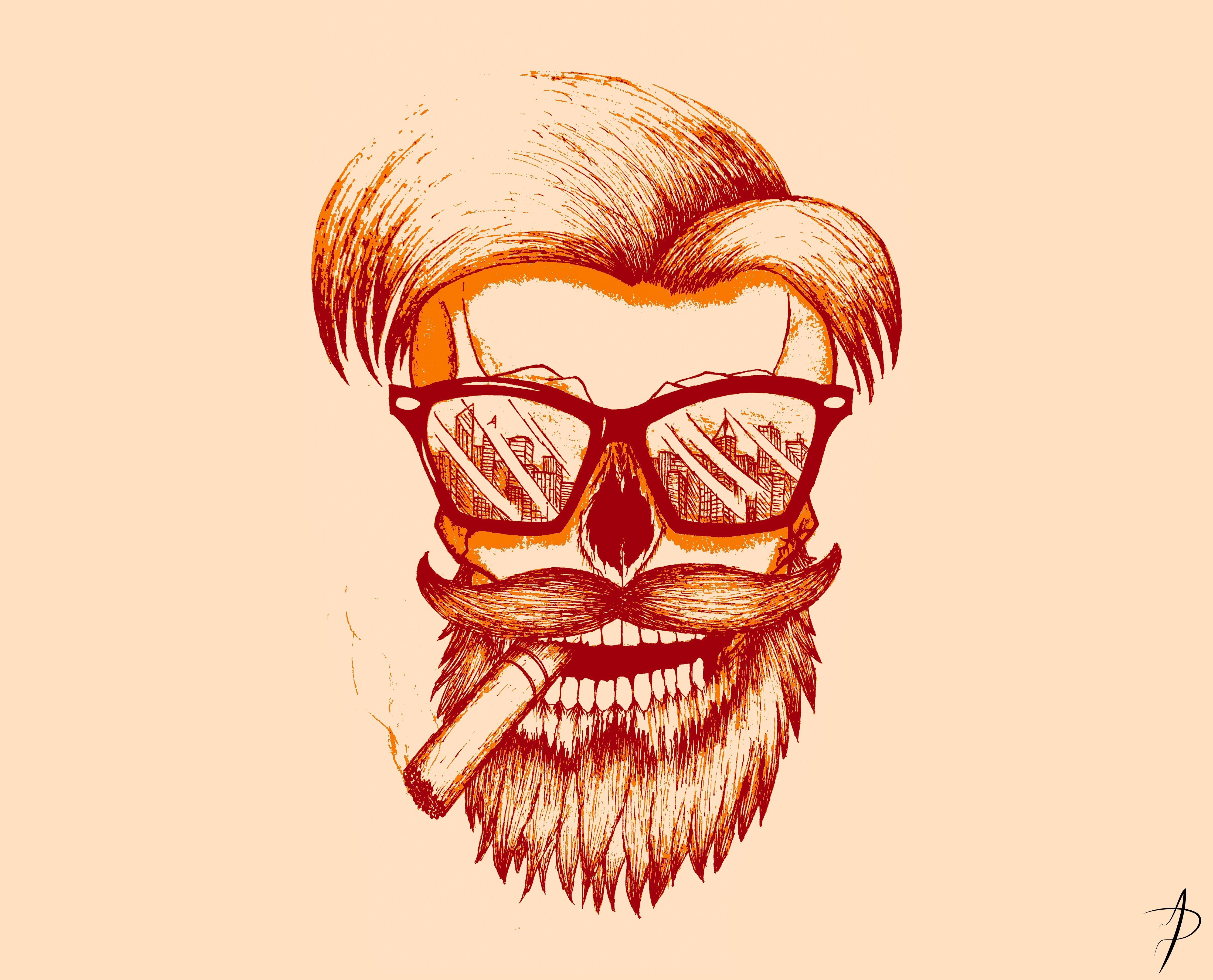 Wallpaper, face, drawing, illustration, glasses, cartoon, skull, nose, beards, head, hand, sketch, human body, organ 4495x3632