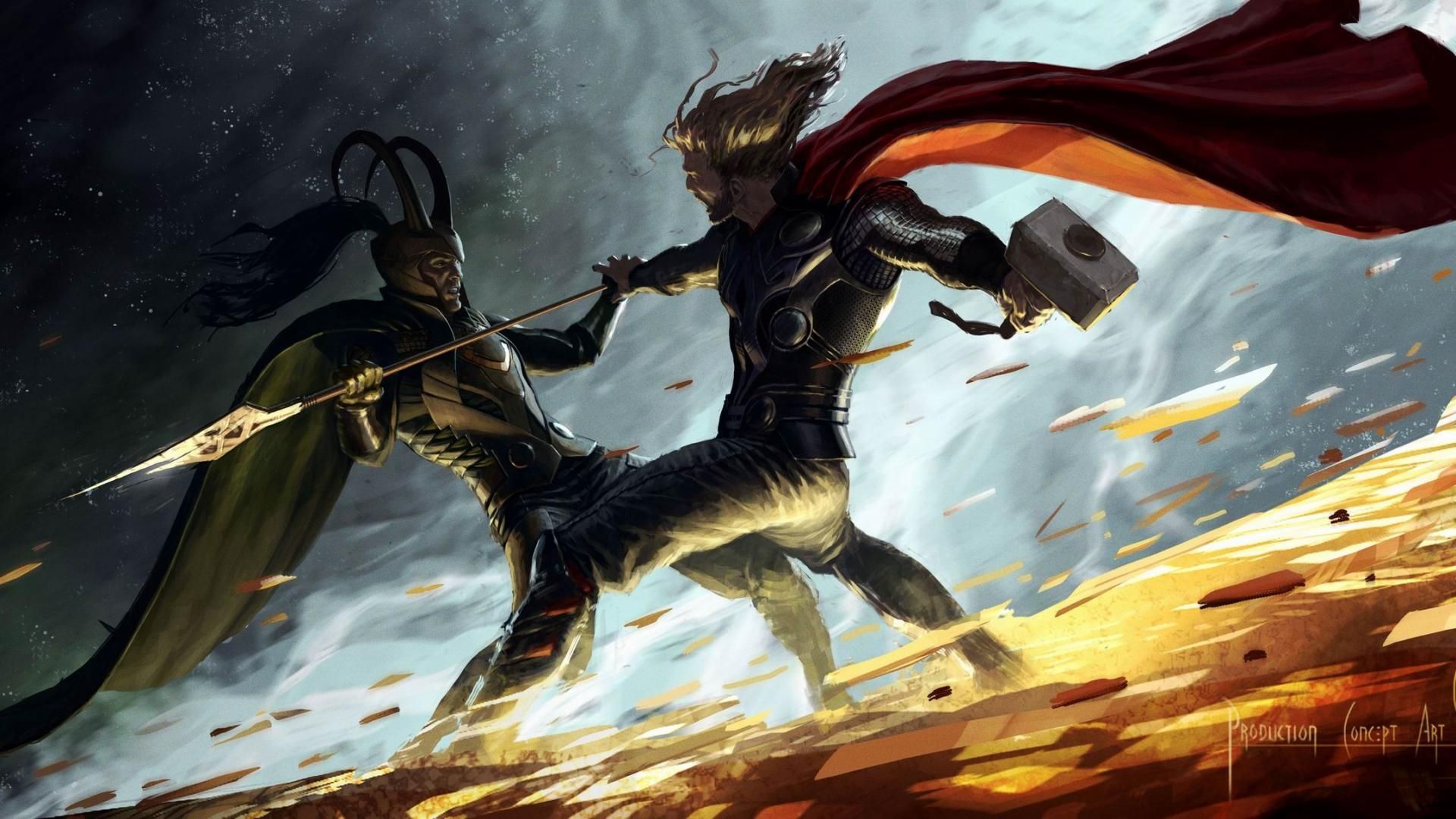Wallpaper, Thor, anime, battle, fan art, hammer, mythology, screenshot, computer wallpaper, fictional character, cloak 1920x1080