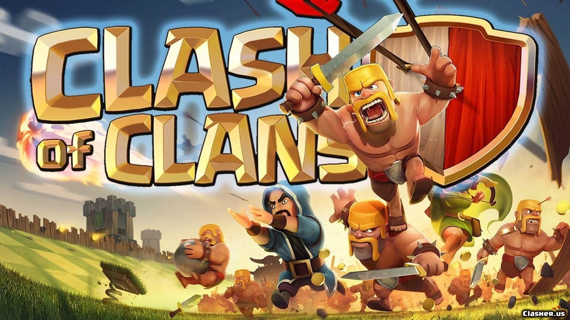 coc logo, wizard, barbarian, archer of Clans Wallpaper