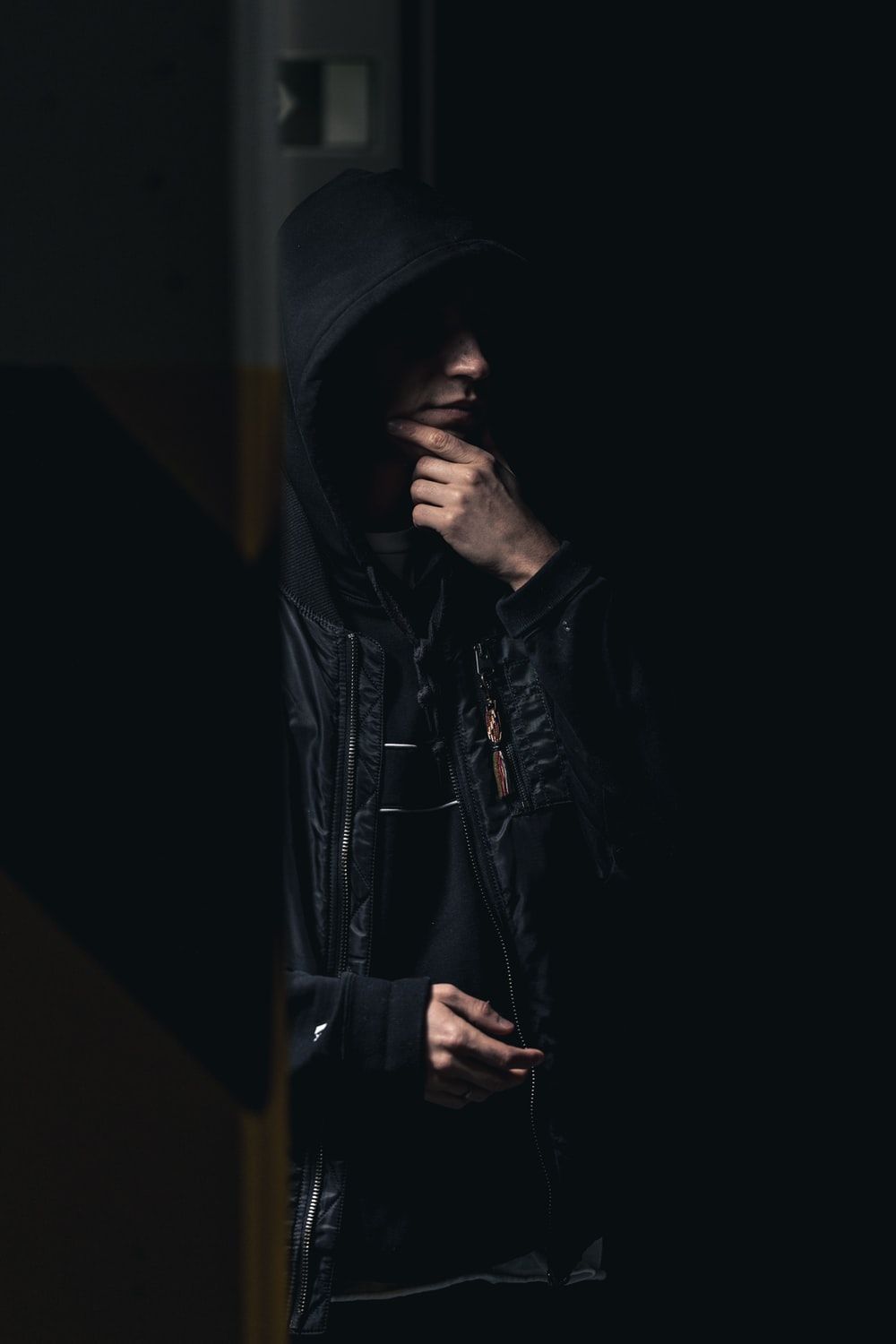 man in black leather jacket photo