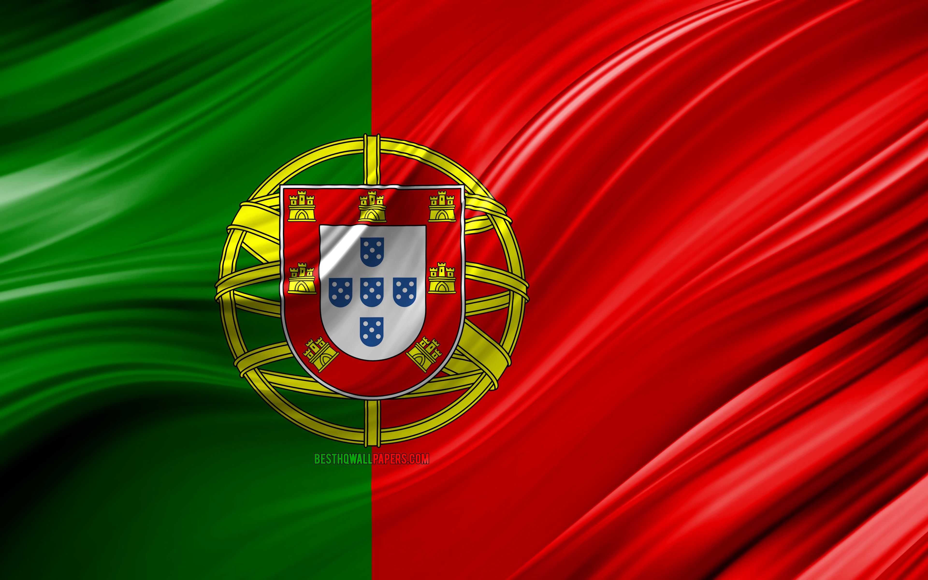 Download wallpaper 4k, Portuguese flag, European countries, 3D waves, Flag of Portugal, national symbols, Portugal 3D flag, art, Europe, Portugal for desktop with resolution 3840x2400. High Quality HD picture wallpaper