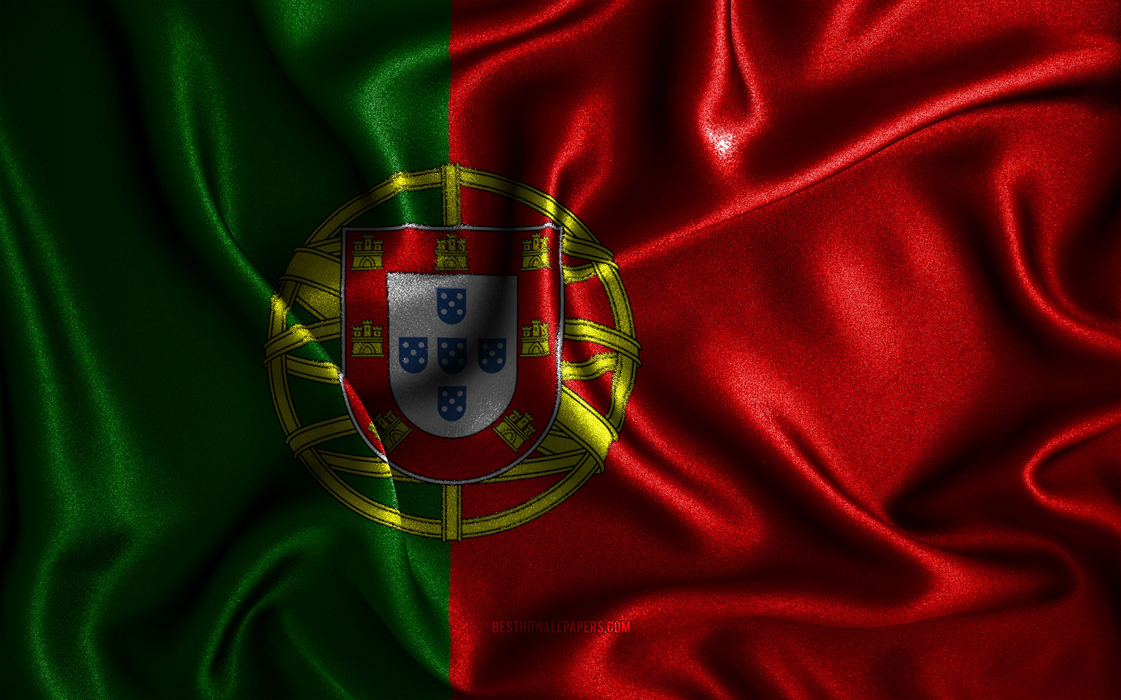 Download wallpaper Portuguese flag, 4k, silk wavy flags, European countries, national symbols, Flag of Portugal, fabric flags, Portugal flag, 3D art, Portugal, Europe, Portugal 3D flag for desktop with resolution 3840x2400. High