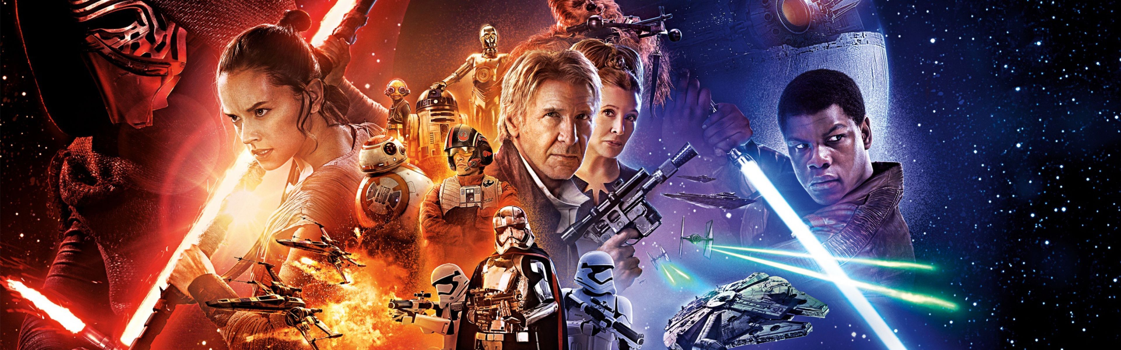 Dual Wide Star wars Wallpaper HD, Desktop Background 3840x1200. Star wars poster, Force awakens poster, Star wars episodes