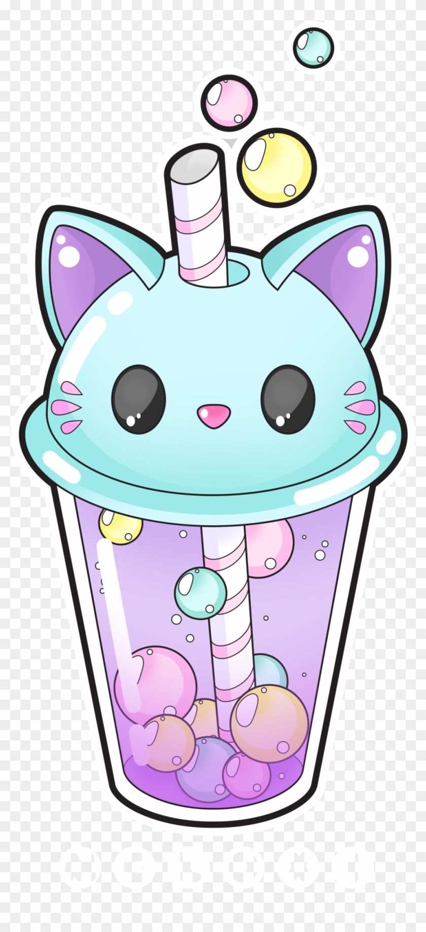Cute Kawaii Background Cat Bubble Tea, HD Png Download , Free Download on Pngix