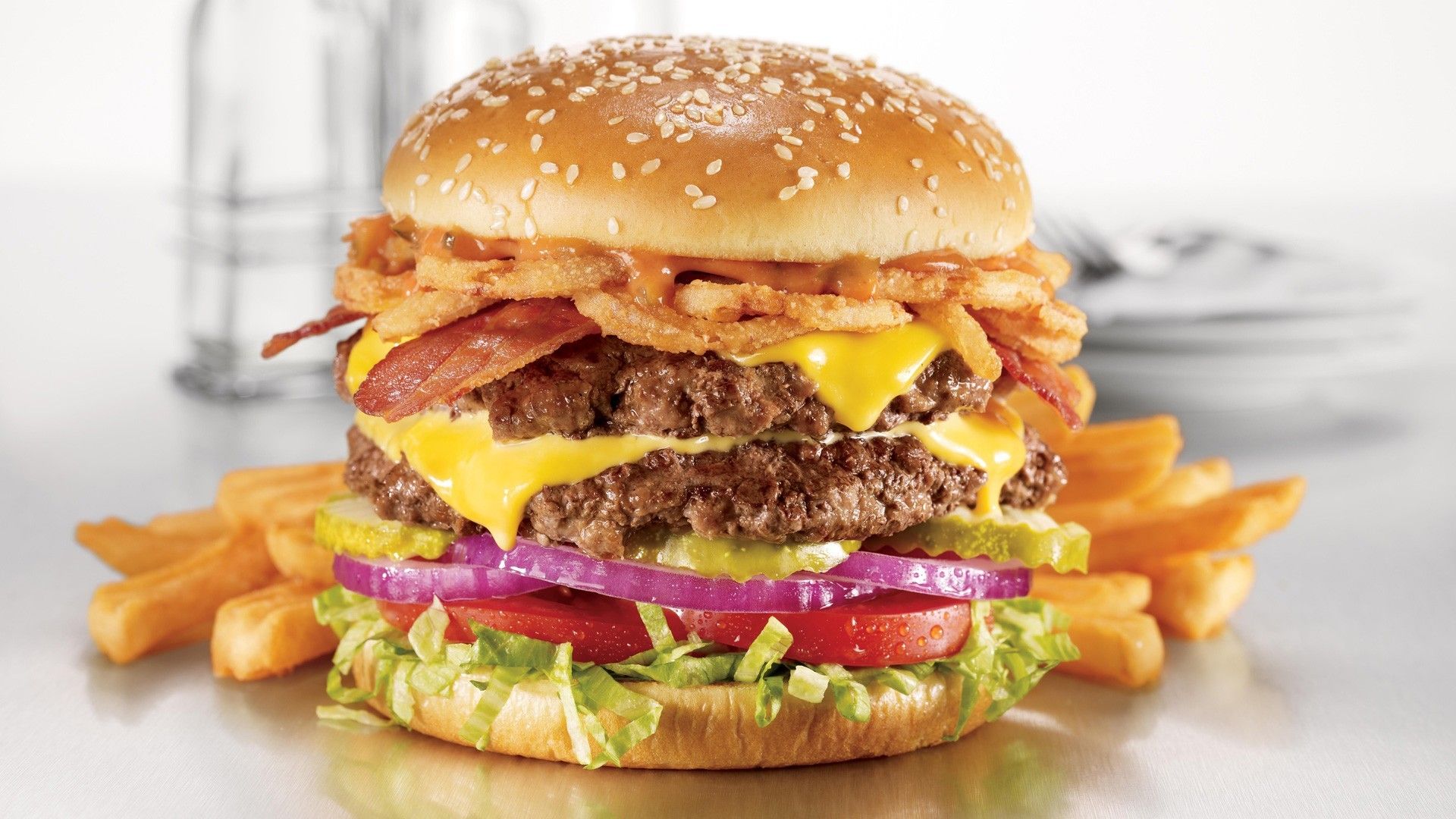 Wallpaper, meat, burgers, fast food, French fries, hamburger, whopper, dish, produce, breakfast sandwich, slider, veggie burger, cheeseburger, big mac, sloppy joe, pulled pork 1920x1080