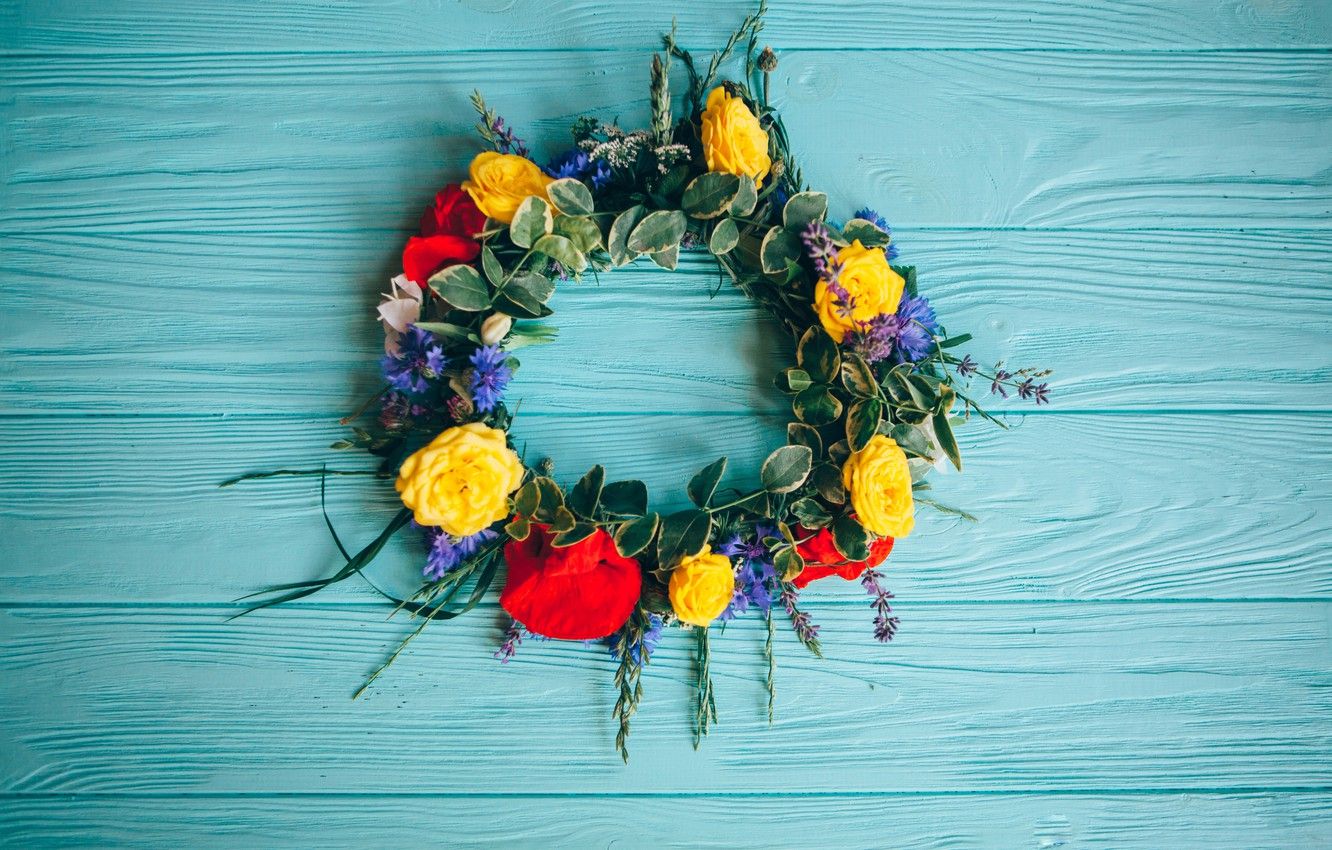 Wallpaper flowers, roses, yellow, colorful, summer, wreath, wood, flowers, roses image for desktop, section цветы