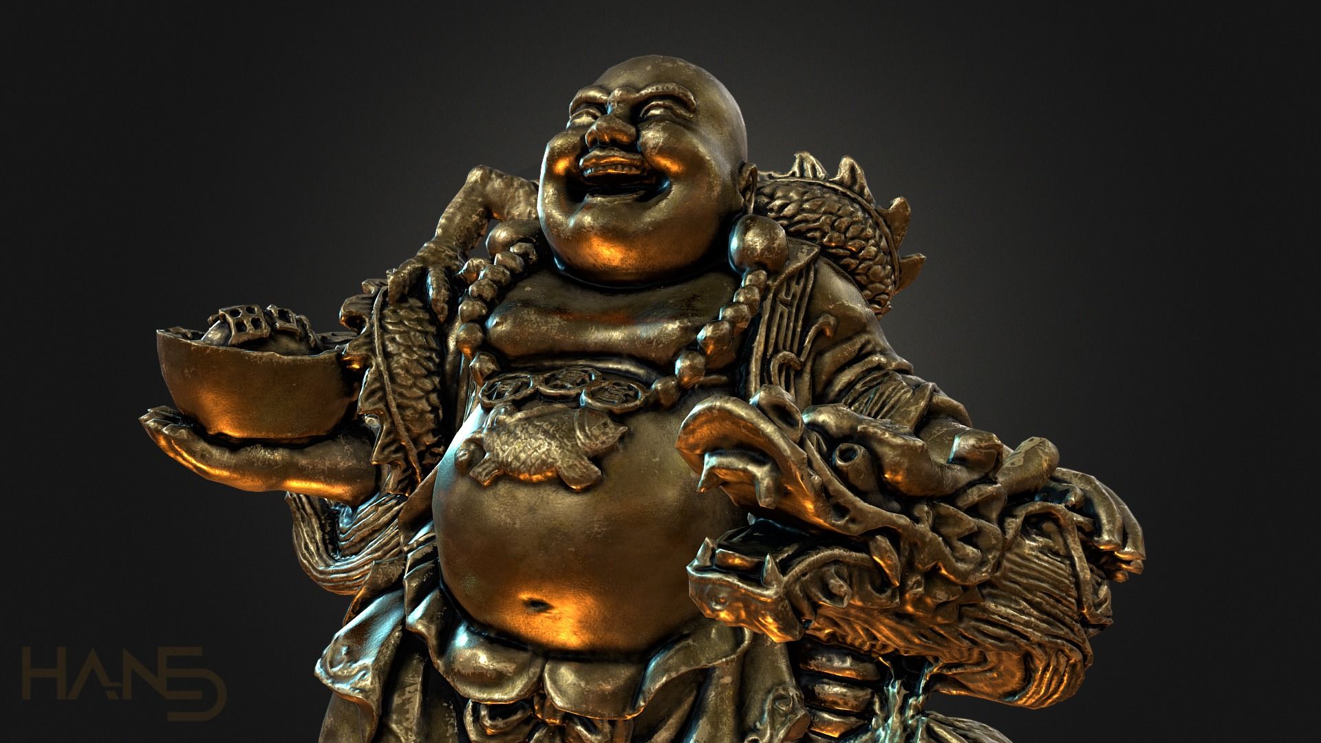 Laughing Buddha and his Dragon Royalty Free 3D model by Casper [90c5c78]