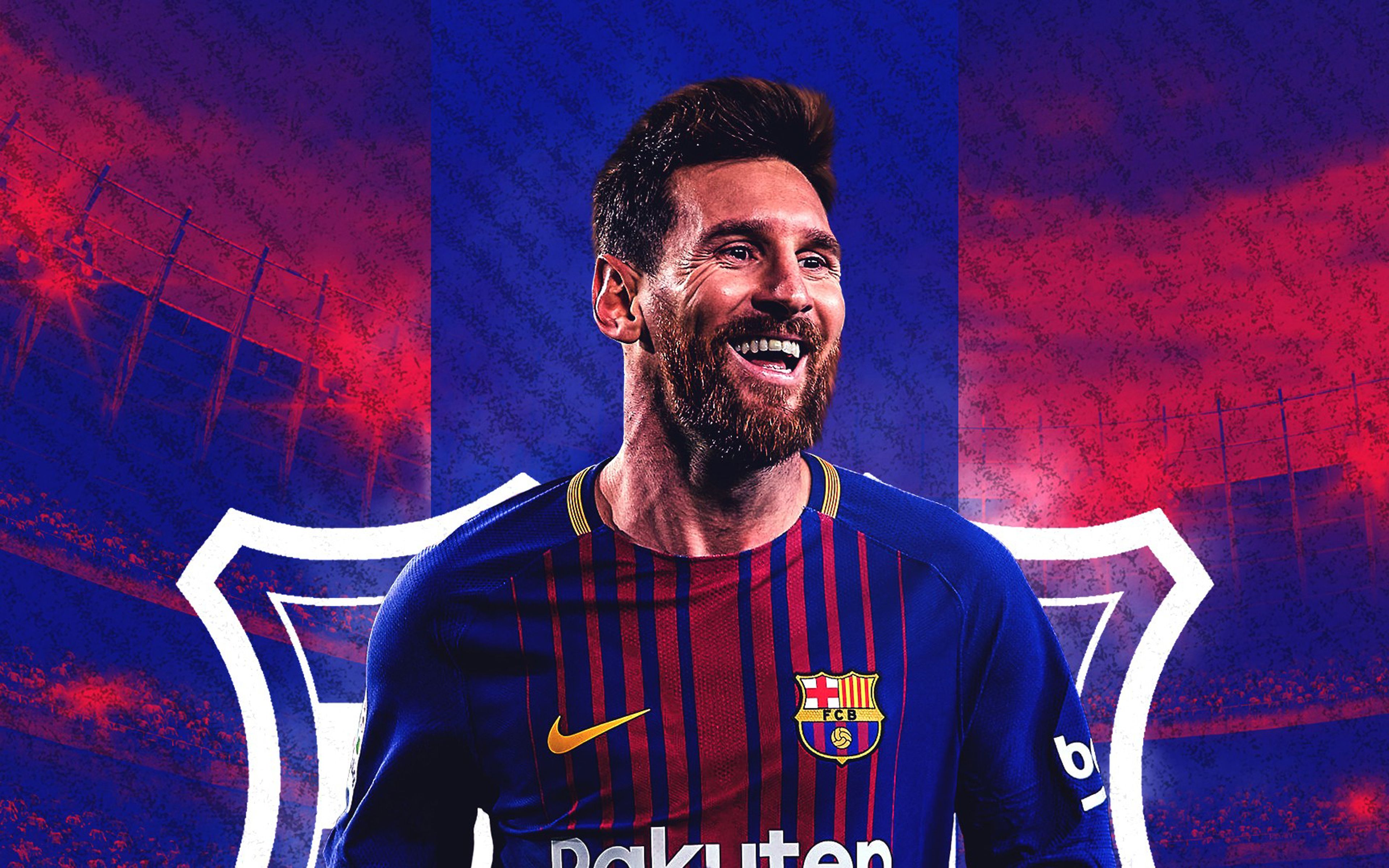 Download wallpaper Lionel Messi, Argentinian football player, Barcelona FC, portrait, smile, football star, Catalonia, Spain, art, La Liga for desktop with resolution 3840x2400. High Quality HD picture wallpaper