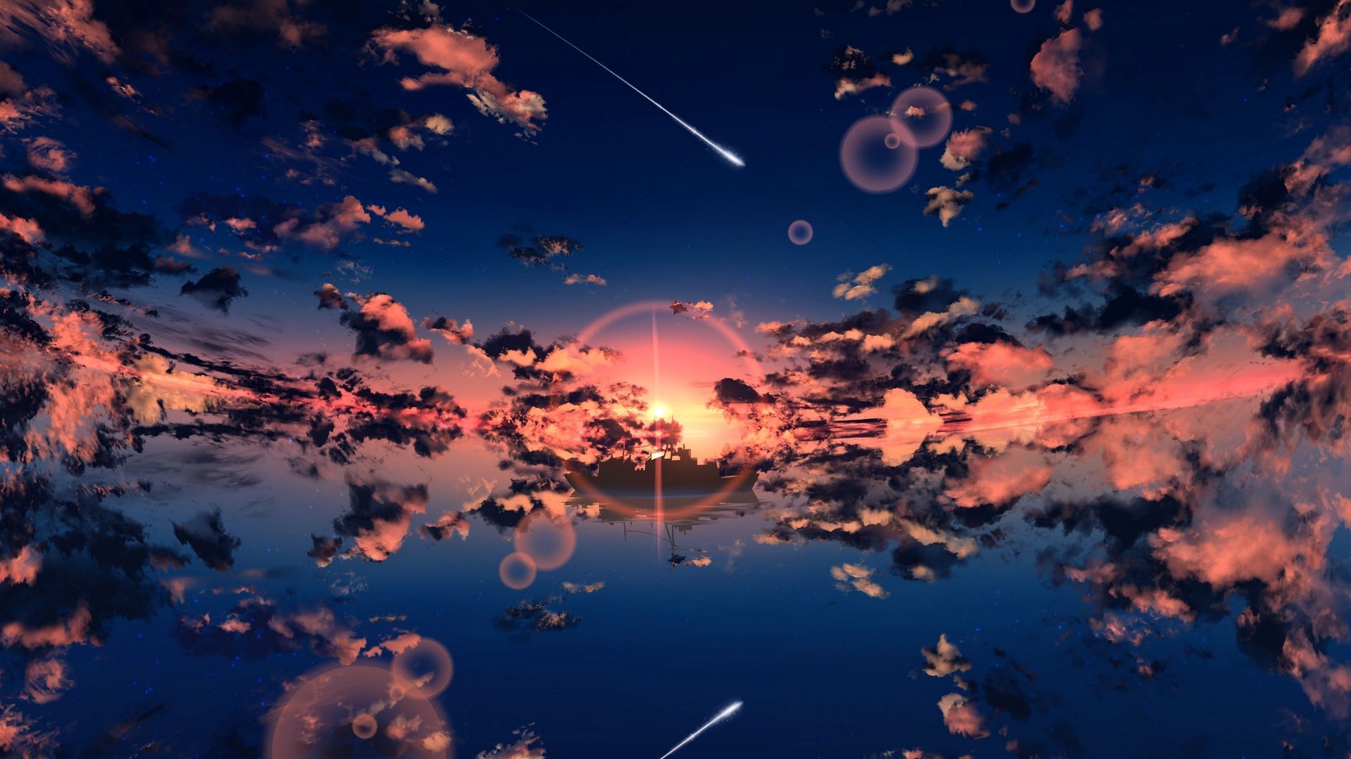 Wallpaper water flash reflection clouds. Desktop wallpaper art, Cute desktop wallpaper, Anime scenery