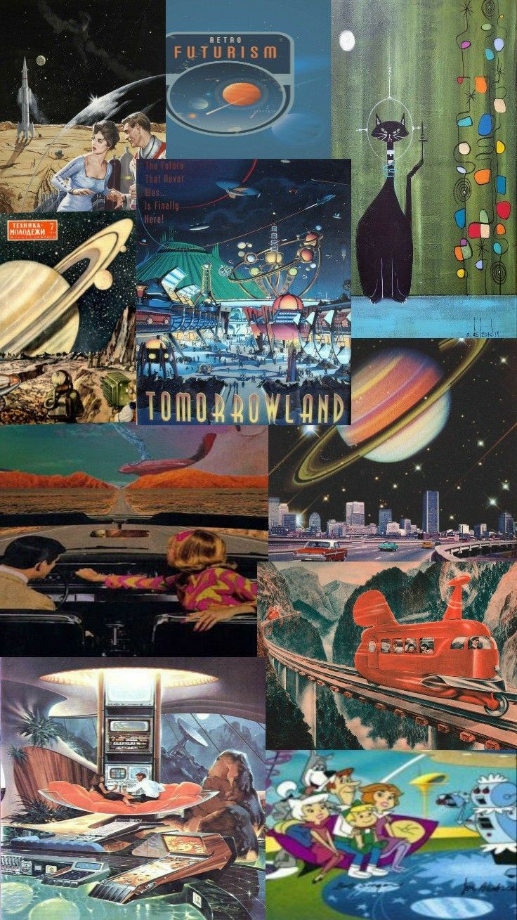 Atompunk retro futurism aesthetic collage wallpaper. Retro futurism, Art wallpaper, Aesthetic collage