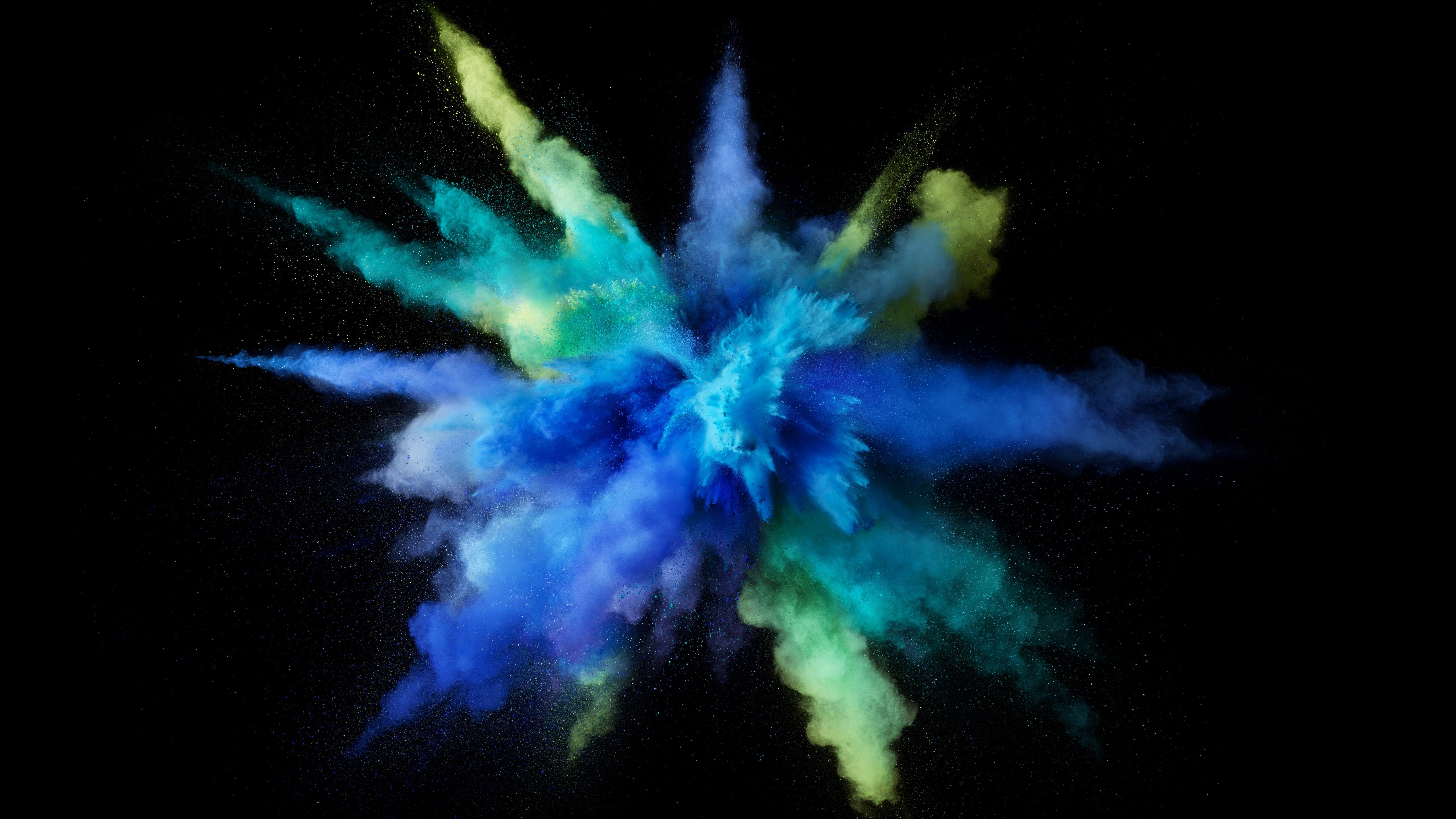 4K, 5K, Explosions, Blue, Black background, Paint, Powder. Mocah HD Wallpaper