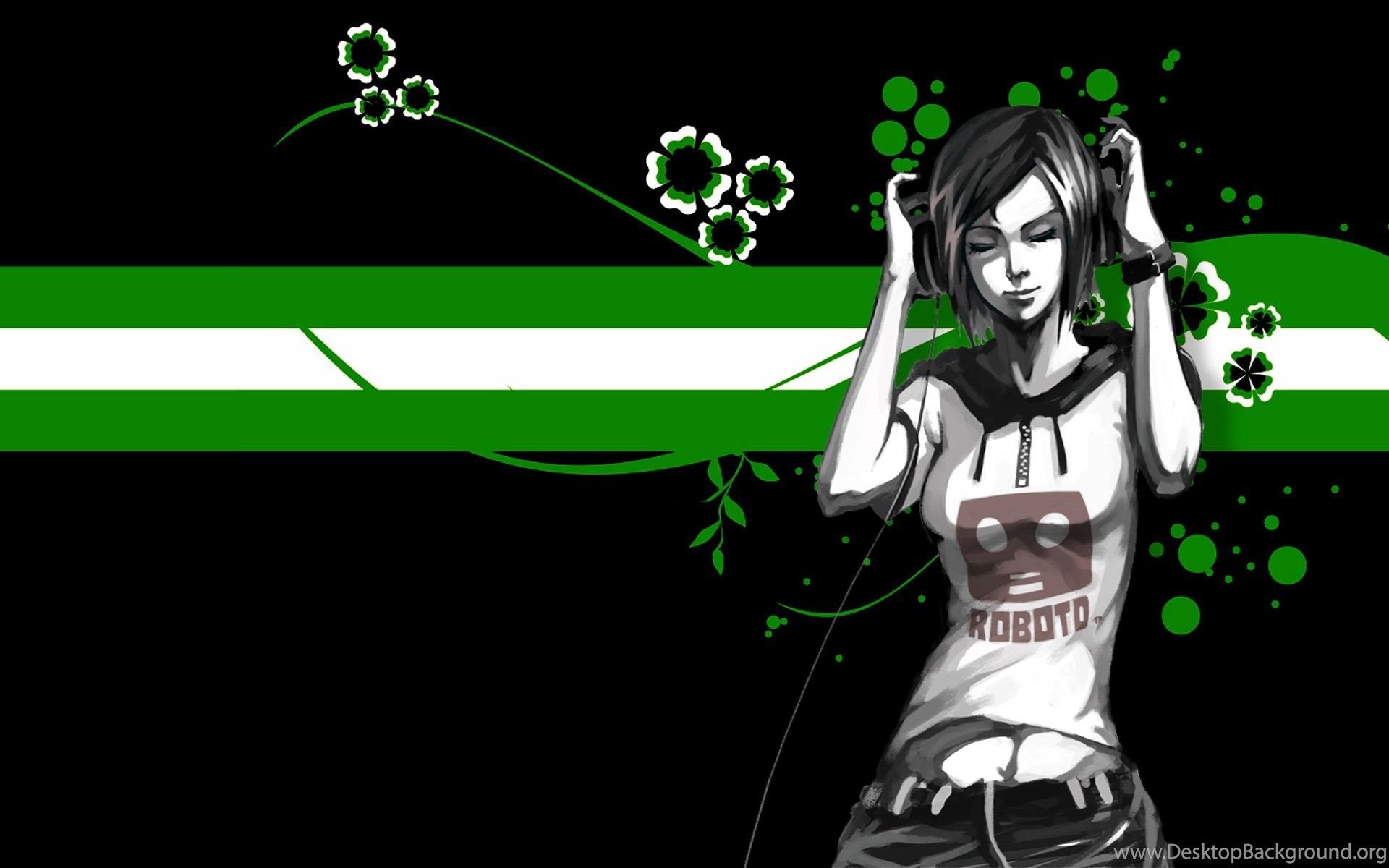 Green Women Abstract Headphones Girl HD Wallpaper 1766240 Desktop Background