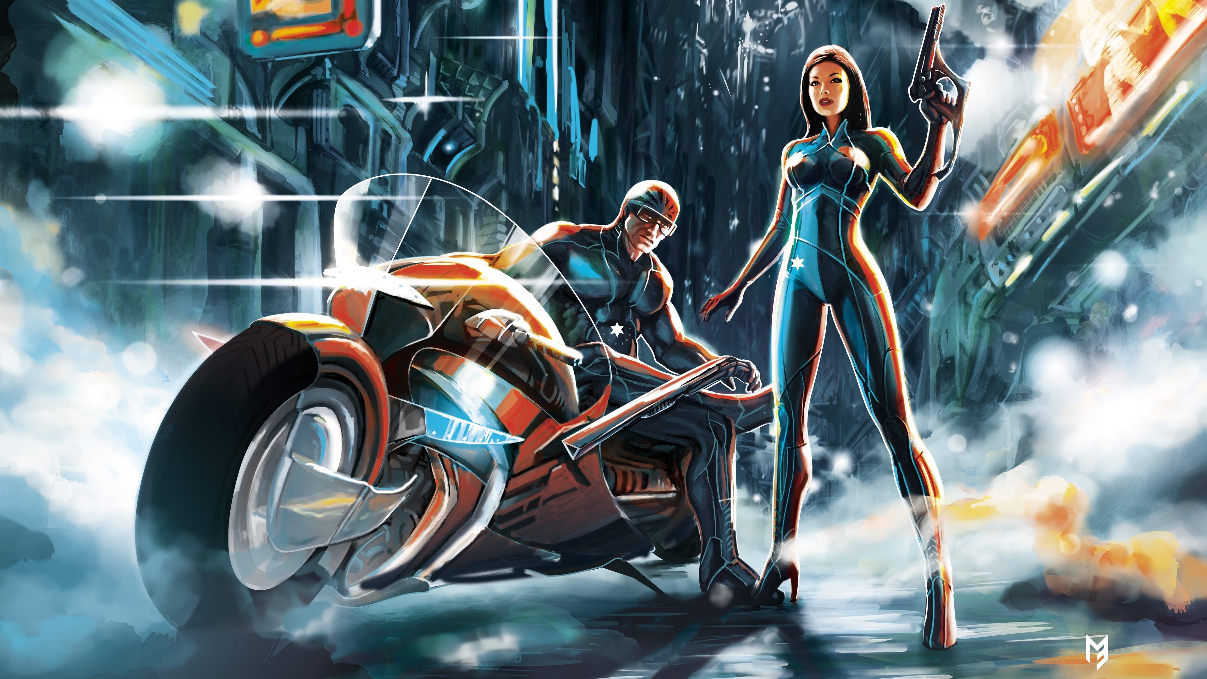 Wallpaper 4k Scifi Futuristic Warrior Girl And Boy With Bike 4k Wallpaper, Artwork Wallpaper, Digital Art Wallpaper, Hd Wallpaper, Scifi Wallpaper