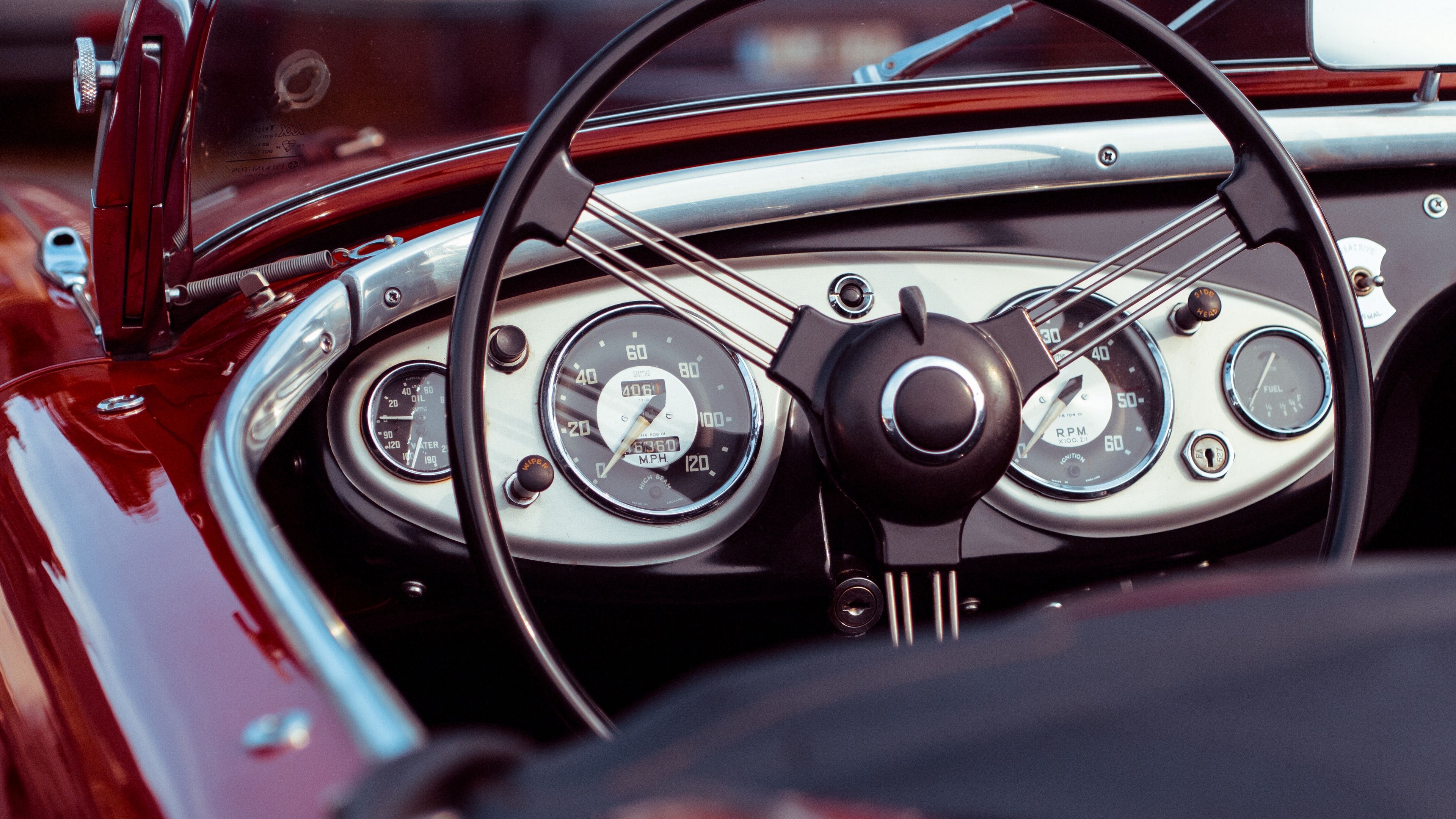 Wallpaper 4k oldtimer, convertible, speedometer, steering wheel, car 4k Convertible, oldtimer, Speedometer