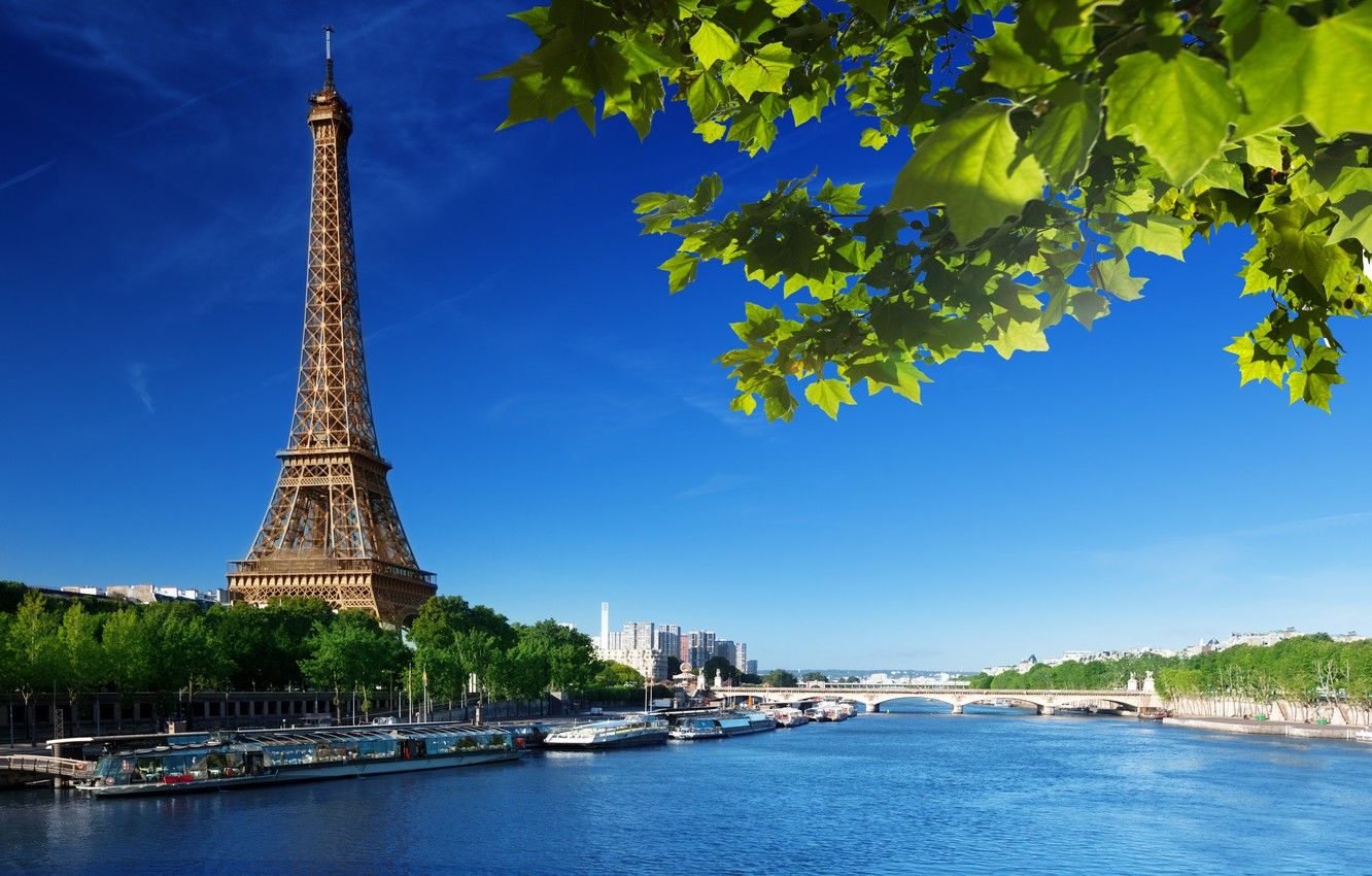 Wallpaper summer, the sky, leaves, bridge, river, France, Paris, green, Hay, Eiffel tower, Paris, France, La tour Eiffel image for desktop, section город