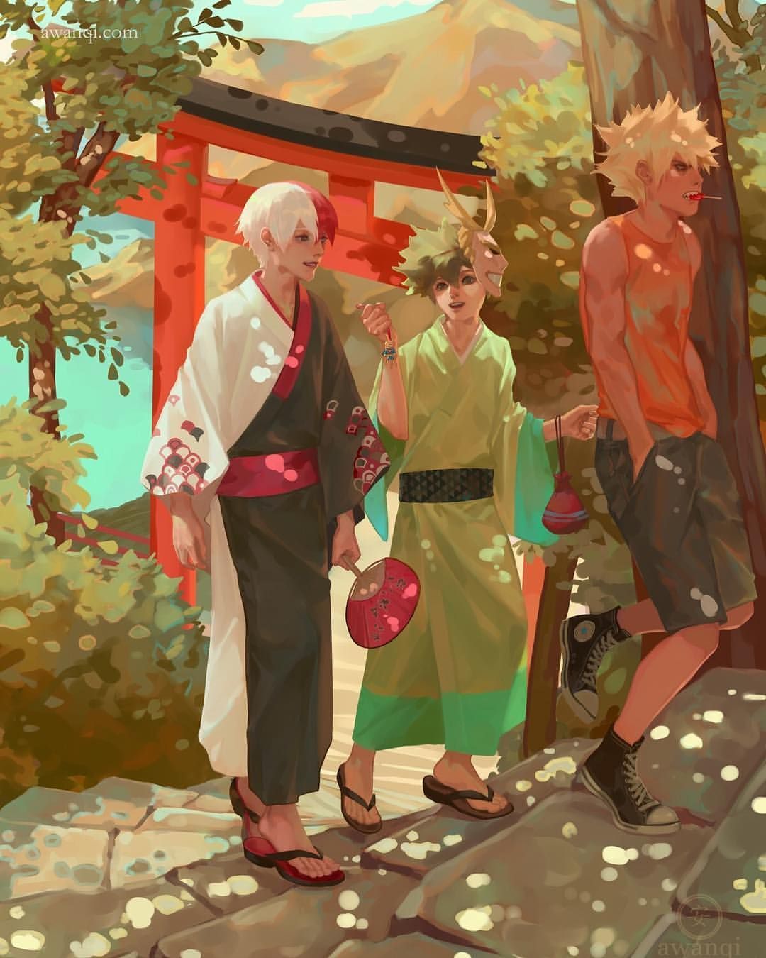 pm, on their way to a summer festival #myheroacademia #bokunoheroacademia #awanqi #digitalpainting #animefanart #illustra. Japanese festival, Hero, Illustration