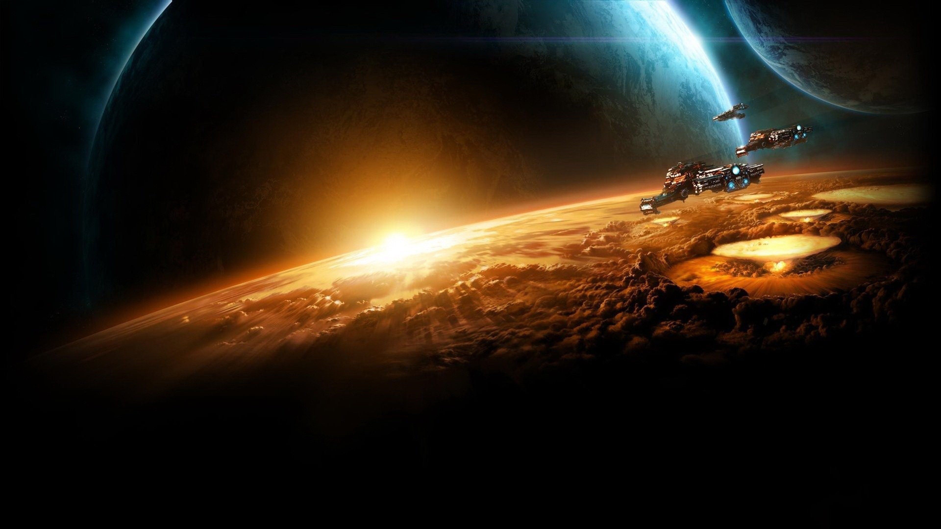 Starcraft Planet Sun Earth Space 4K wallpaper