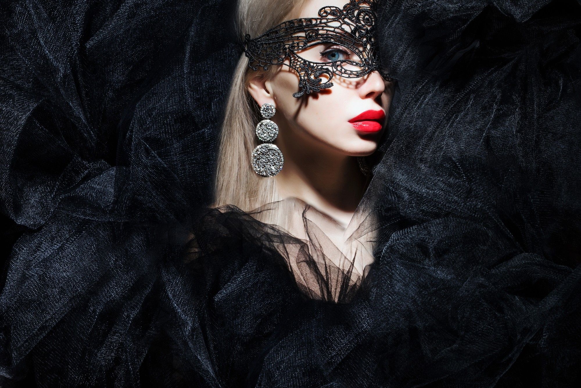 Wallpaper, black, women, model, portrait, glasses, photography, mask, dress, fashion, clothing, head, beauty, eye, lady, darkness, costume, photo shoot, goth subculture 2000x1334