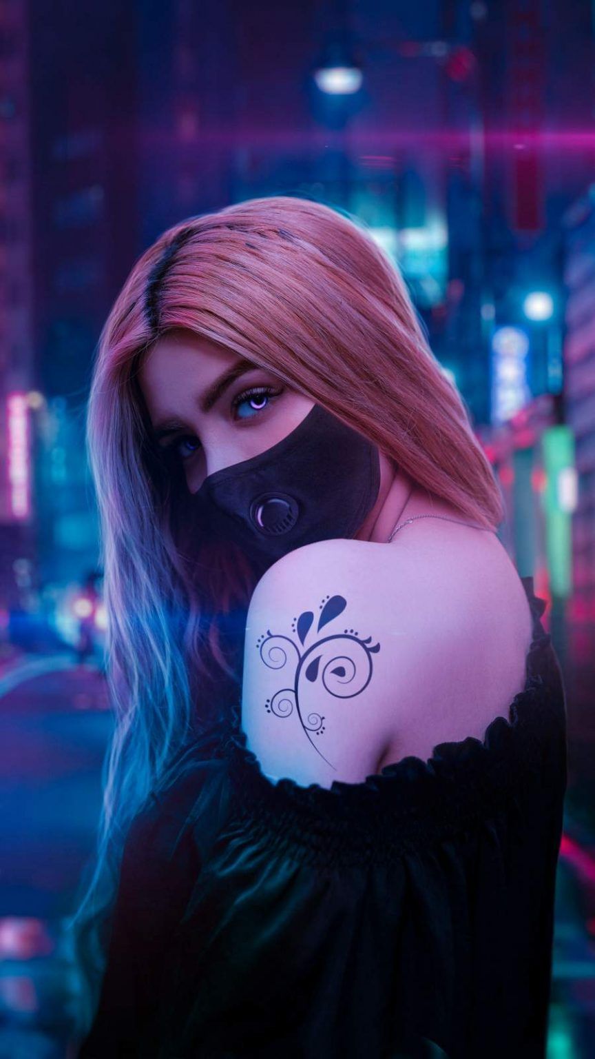 Girl with Mask Wallpaper Wallpaper, iPhone Wallpaper. Girl iphone wallpaper, Beautiful girl drawing, Cute girl drawing