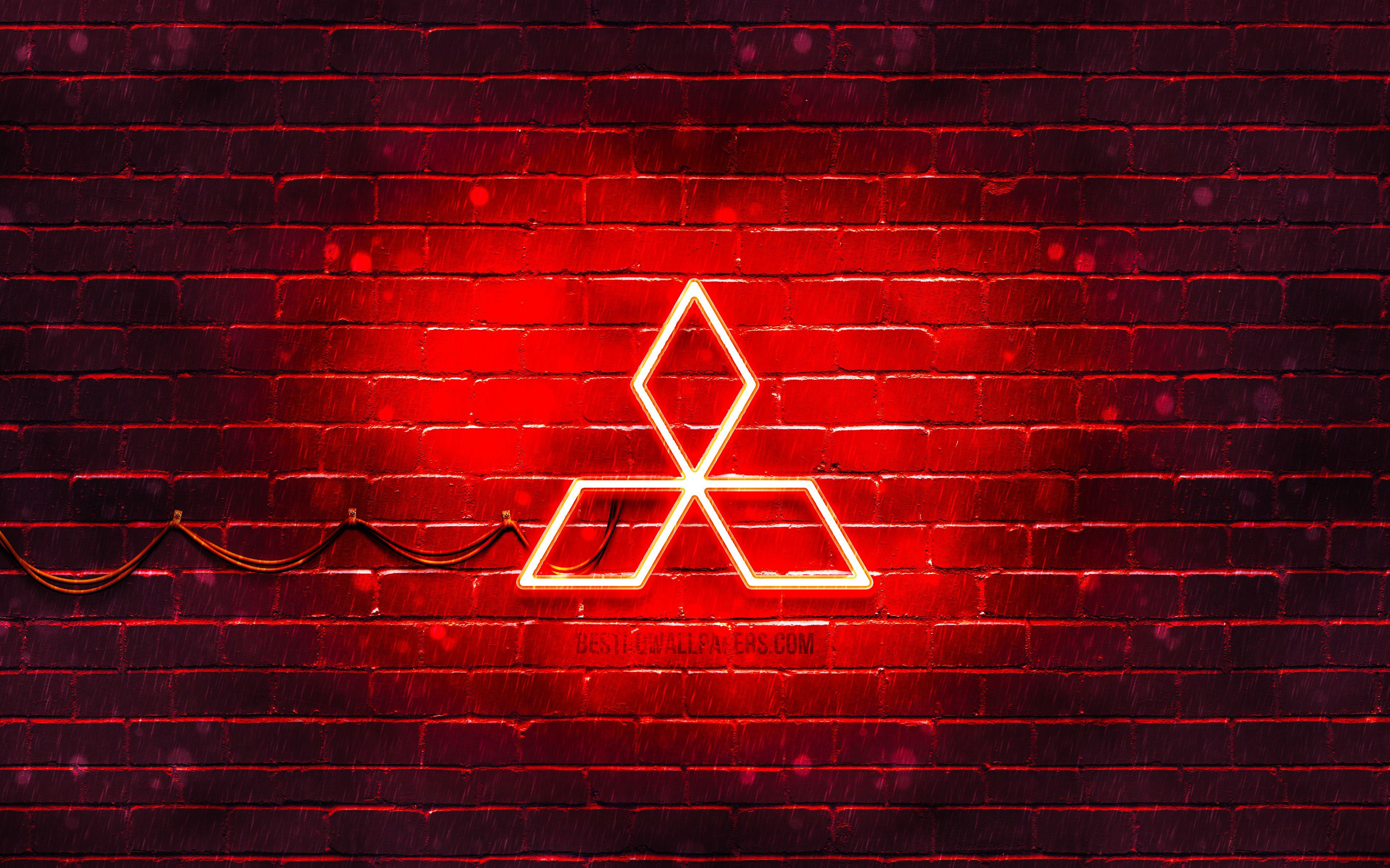 Mitsubishi red logo, 4k, red brickwall, Mitsubishi logo, cars brands, Mitsubishi neon logo, Mitsubishi. Neon logo, iPhone photo app, Red picture