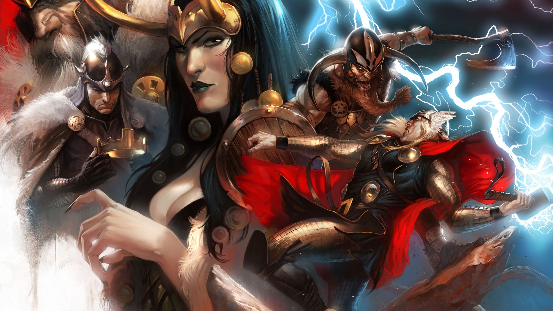 Download wallpaper One, comic, marvel, Thor, Thor, Marvel Comics, Odin, Lady Loki, Balder, Lady Loki, section fantasy in resolution 1920x1080