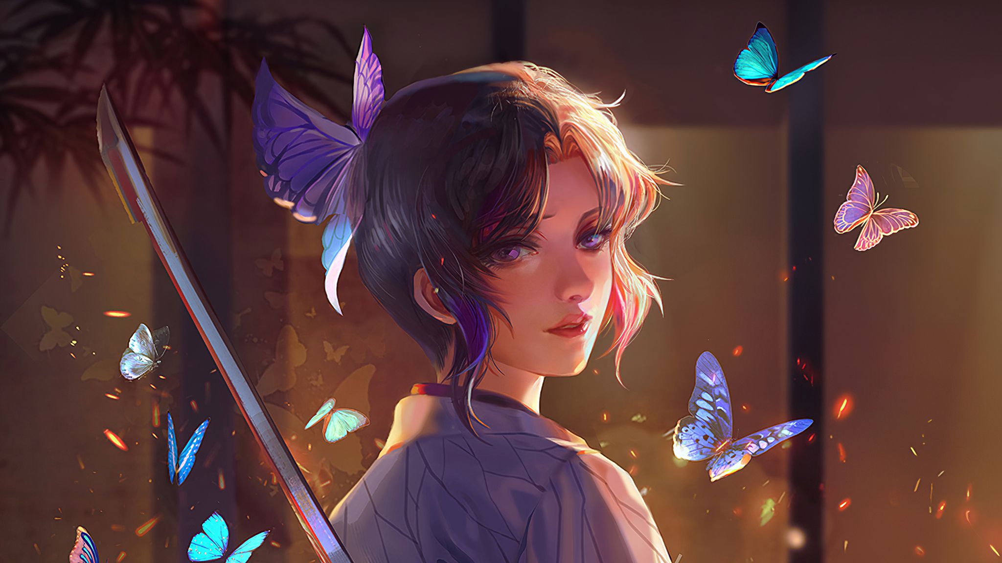 2048x1152 Butterfly On Fire Shinobu Kocho Fan Art 2048x1152 Resolution HD 4...