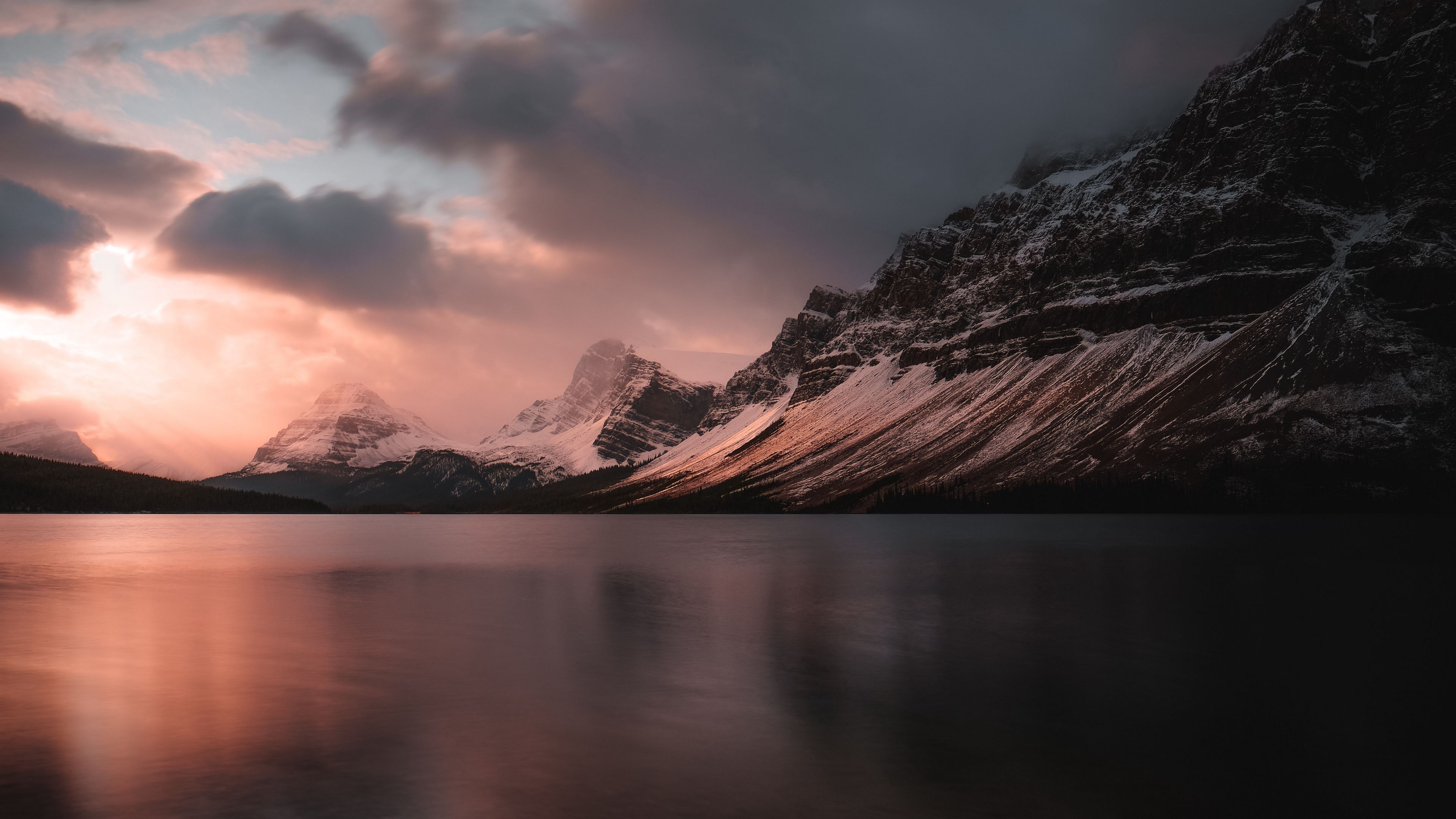 Download wallpaper 3840x2160 lake, mountains, sunset, dusk, landscape 4k uhd 16:9 HD background