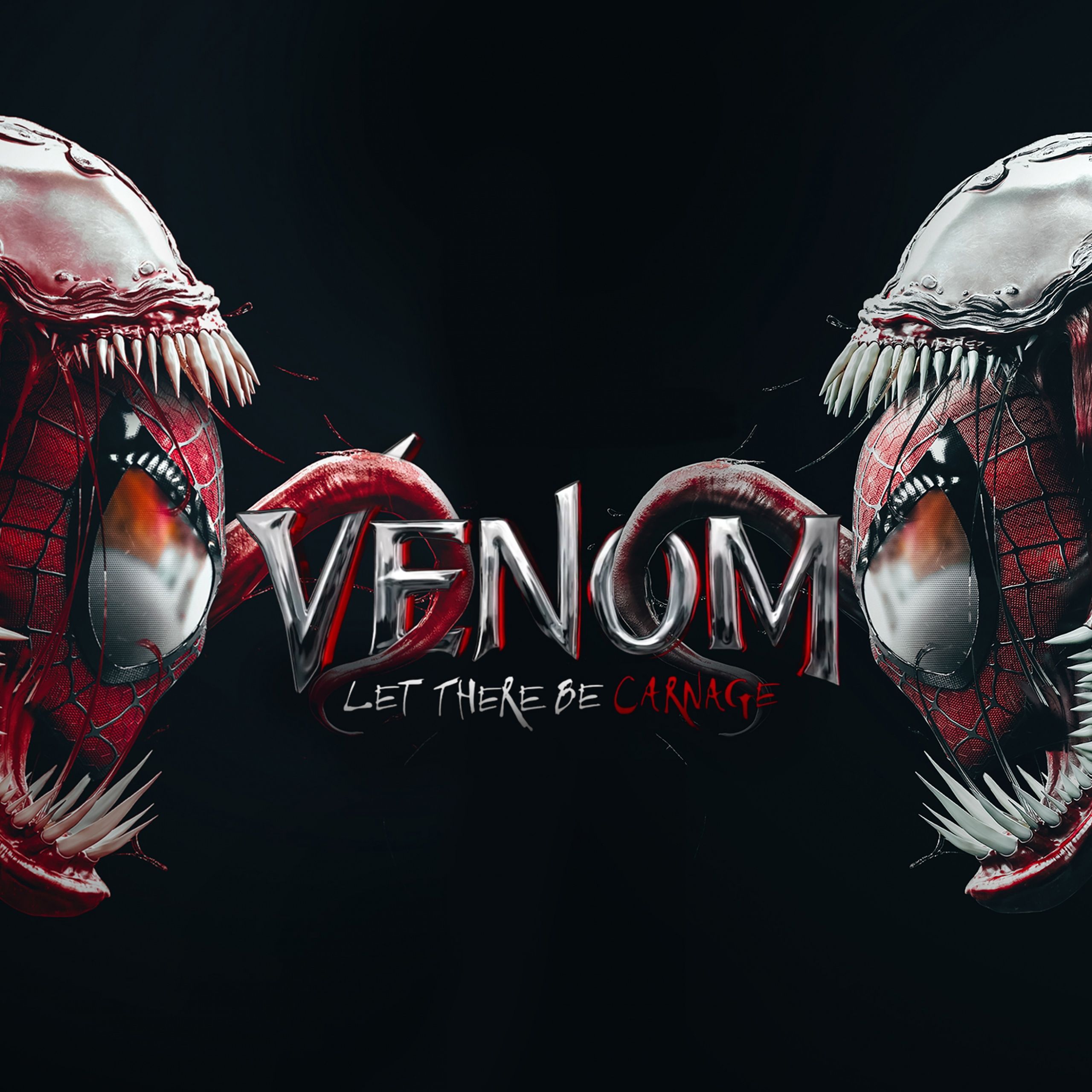 Venom 4K Wallpaper, Spider Man, Carnage, Black Background, Marvel Superheroes, Fan Art, Graphics CGI
