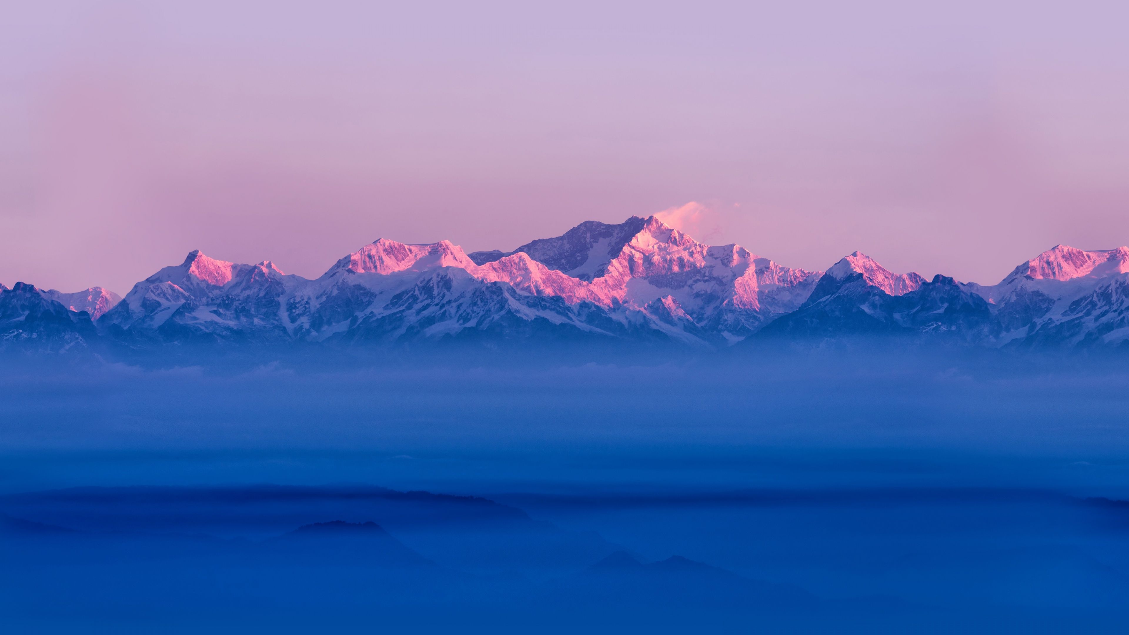 Himalayas 4K Wallpaper, Mountain range, Sunrise, Winter, Above clouds, Mountains, Stock, Nature