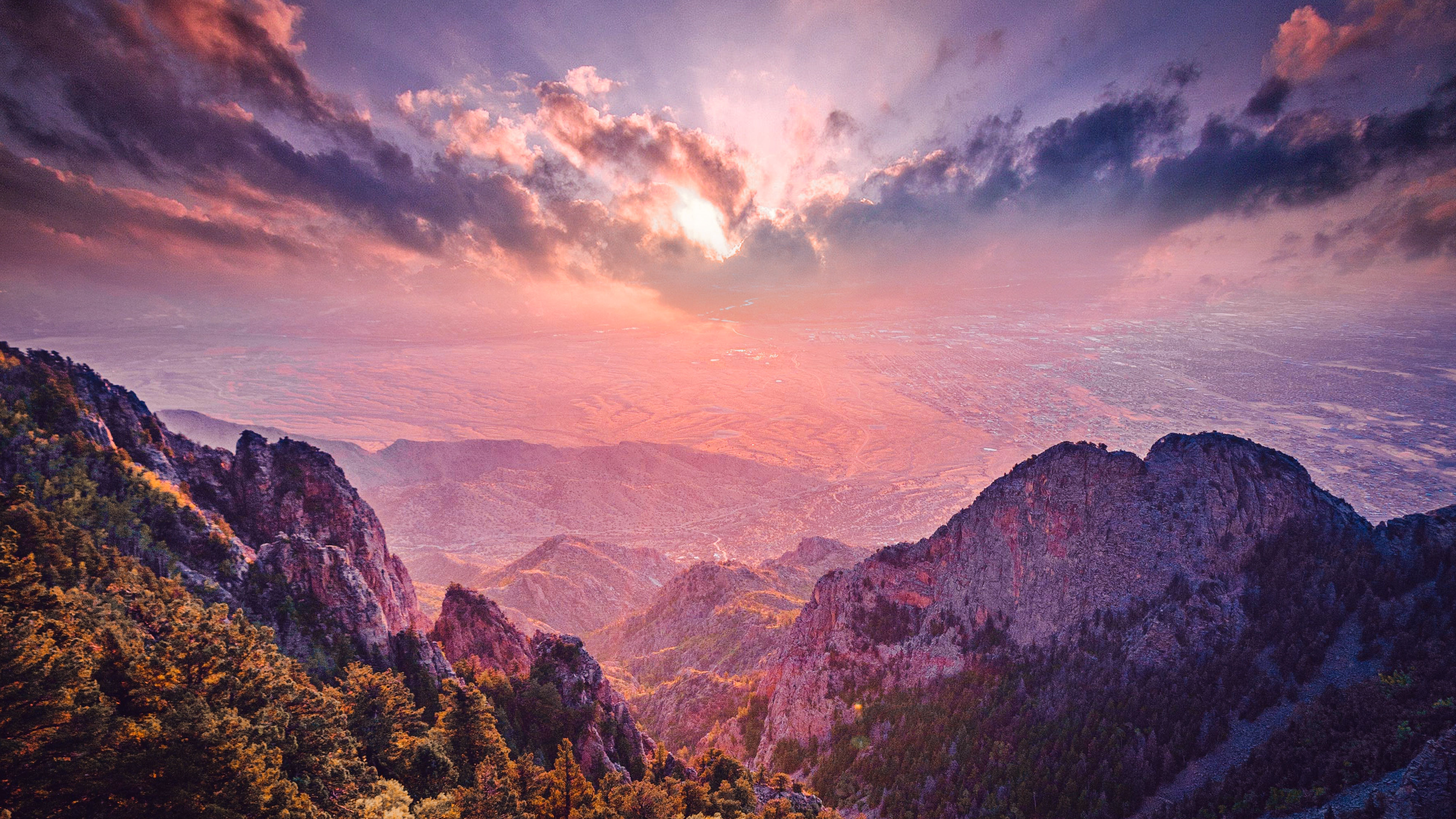 Mountain range Wallpaper 4K, Sunset, Landscape, Cloudy Sky, Mountain Peaks, Nature