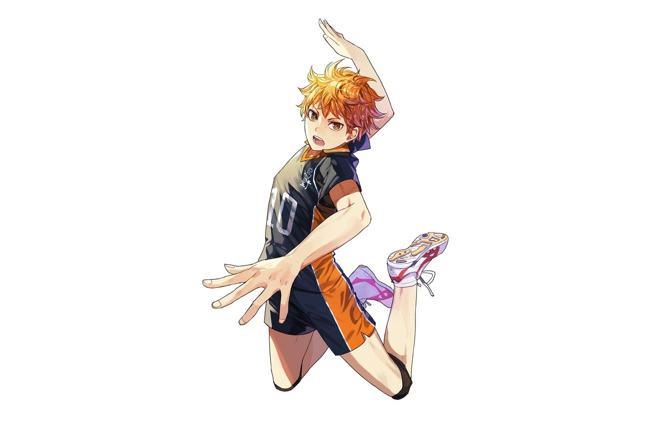 Wallpaper movement, white background, guy, Volleyball, Haikyuu, Hinata, image for desktop, section сёнэн