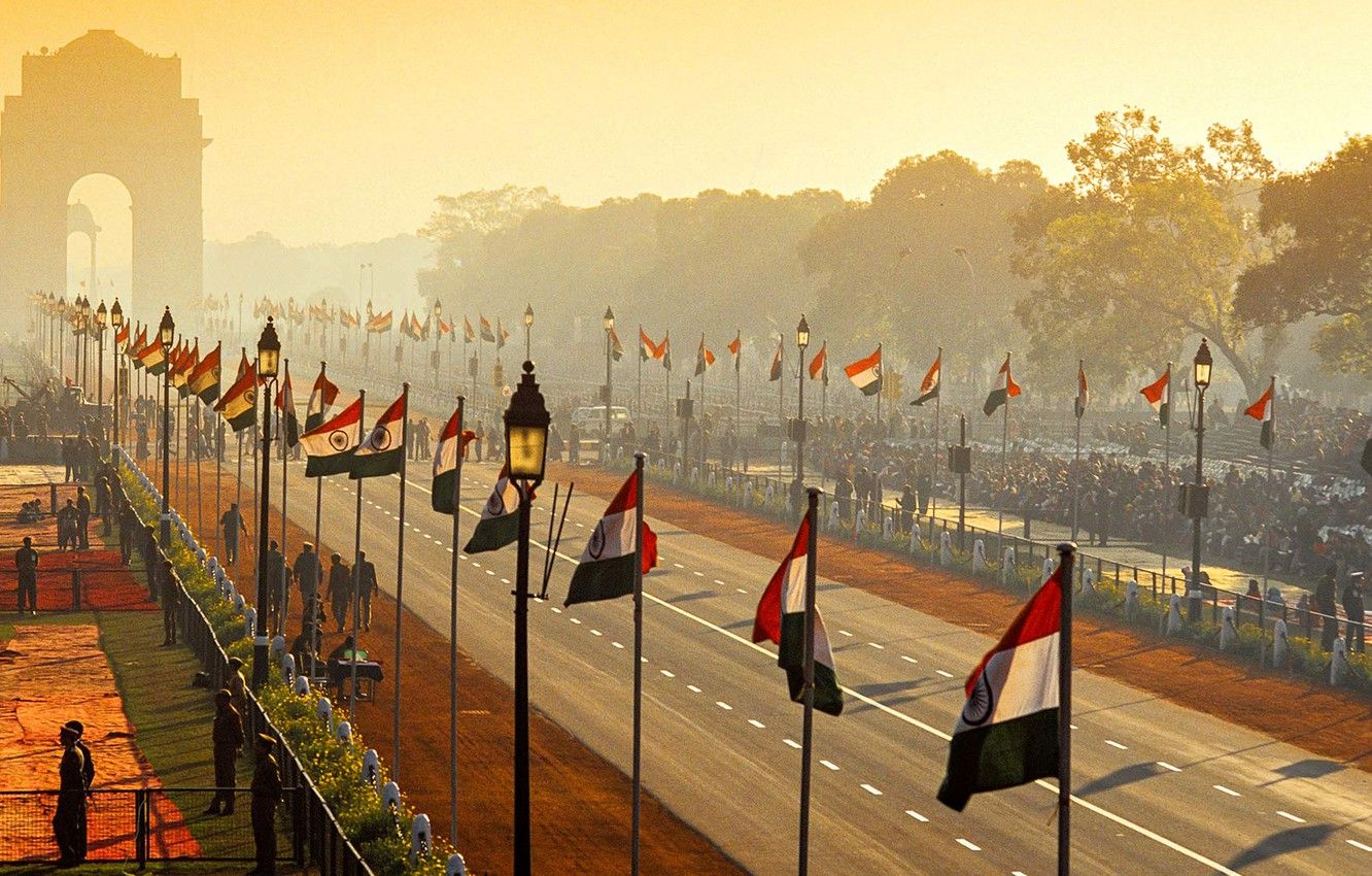 Wallpaper street, India, arch, parade, flags, Republic Day, New Delhi image for desktop, section праздники