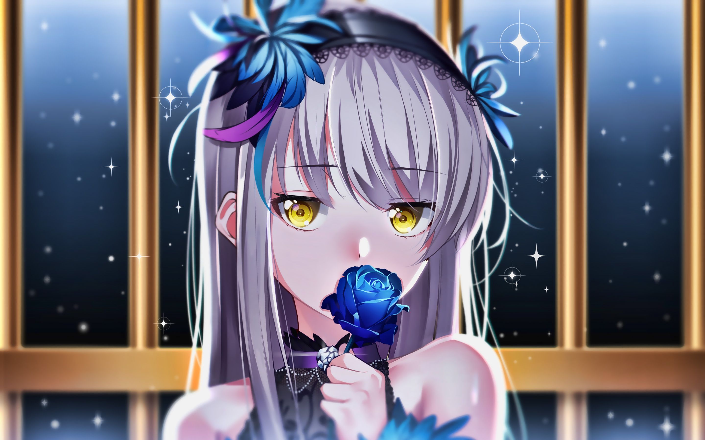 Download wallpaper Minato Yukina, blue rose, manga, BanG Dream, concert, Yukina Minato, BanG Dream Girls Band Party for desktop with resolution 2880x1800. High Quality HD picture wallpaper