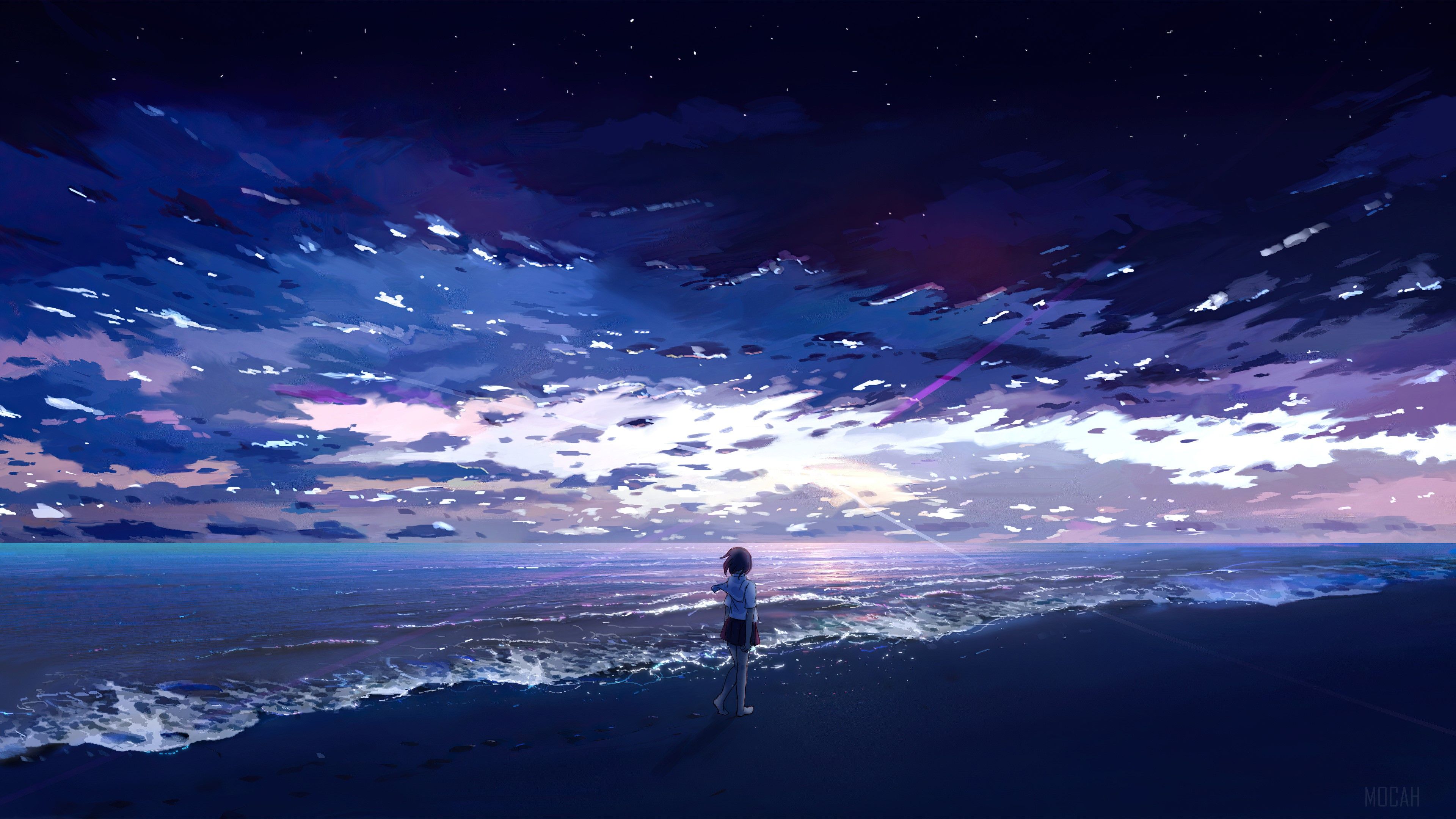 Anime, Beach, Sunrise, Seashore, Sea, Horizon, Scenery 4k wallpaper Gallery HD Wallpaper