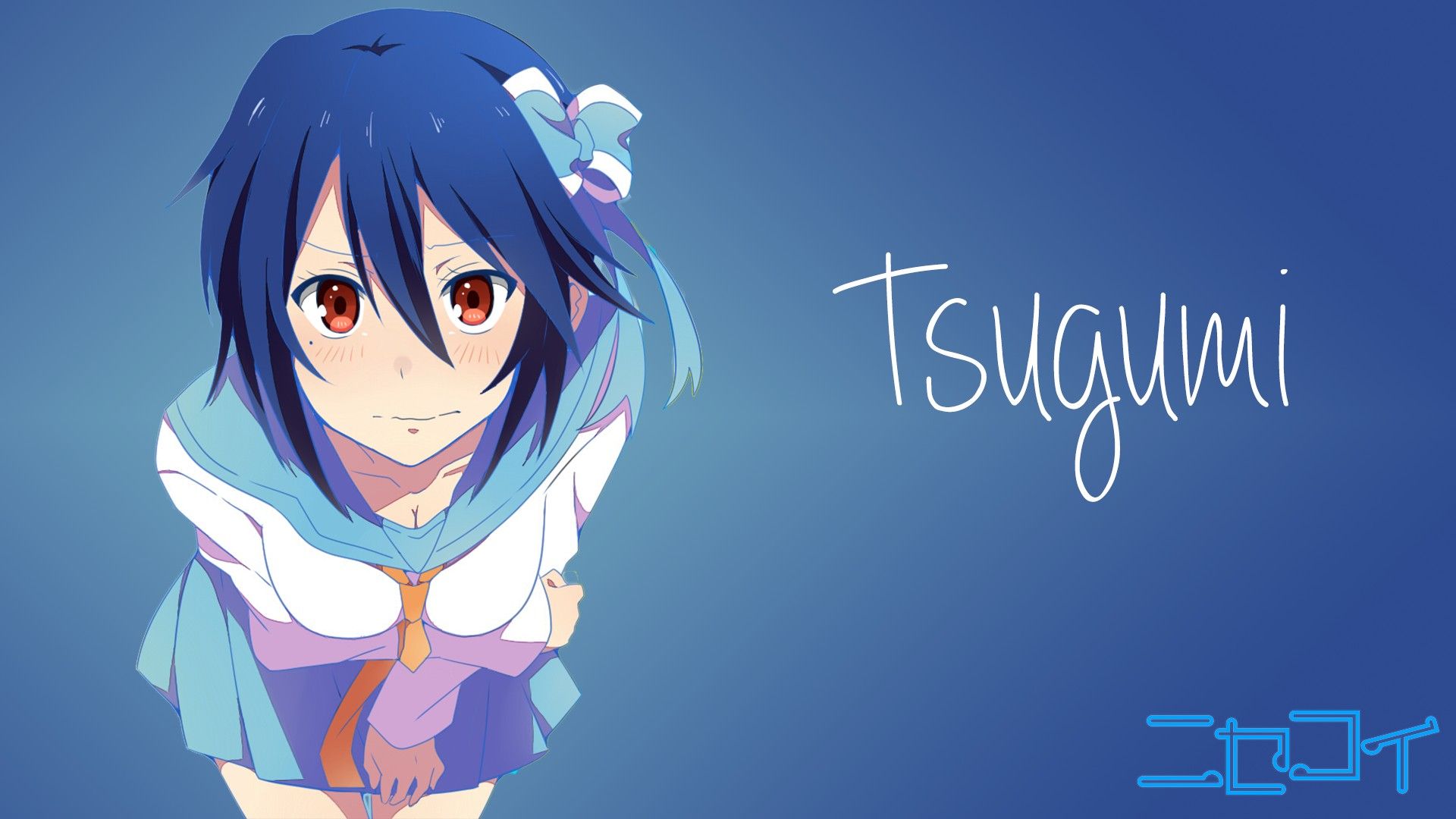 anime, Nisekoi, Tsugumi Seishirou, Red eyes, Anime girls, Blue hair, School uniform Wallpaper HD / Desktop and Mobile Background
