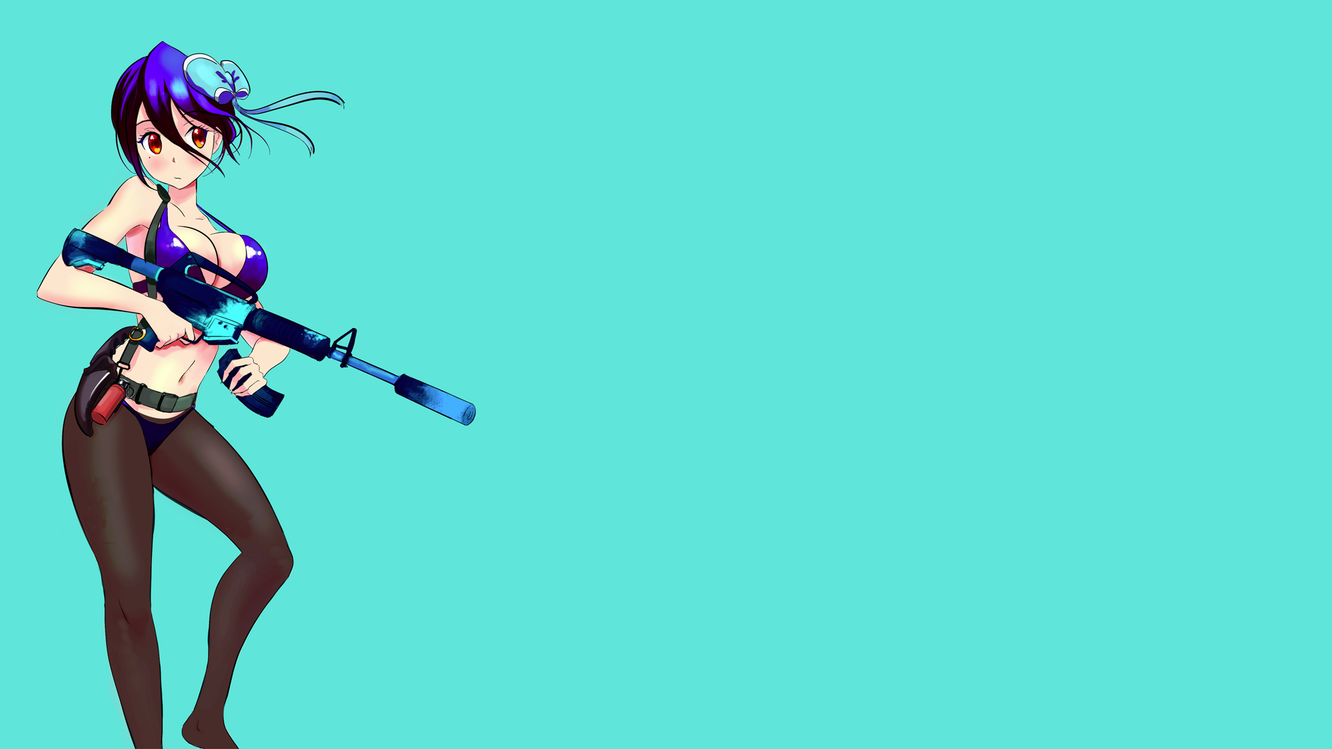 Wallpaper, anime girls, Nisekoi, Tsugumi Seishirou, M4A1 S, pantyhose, bikini 1920x1080