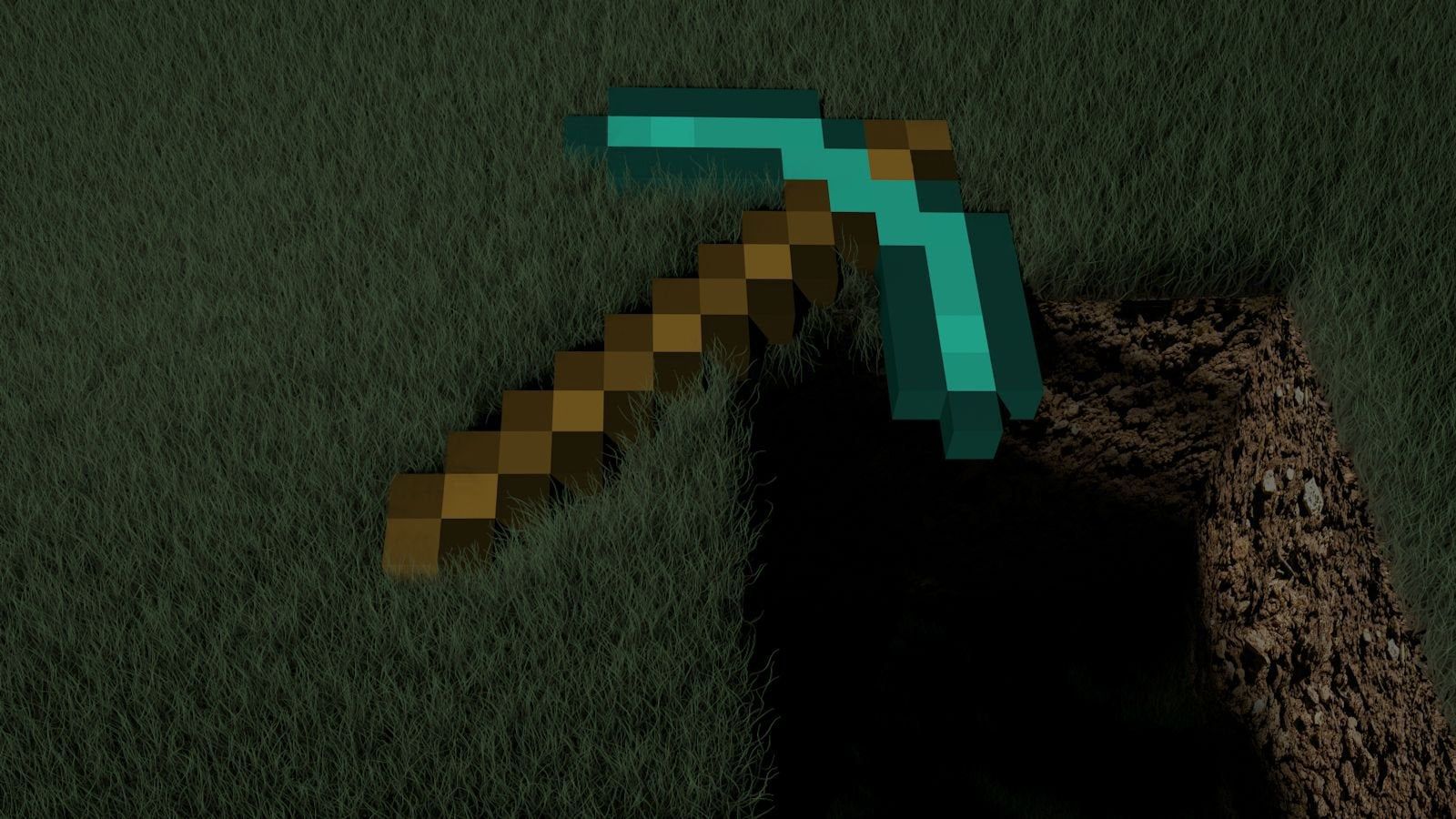 My less lazy diamond pickaxe wallpaper in Cinema 4D (you guys are hard to please)
