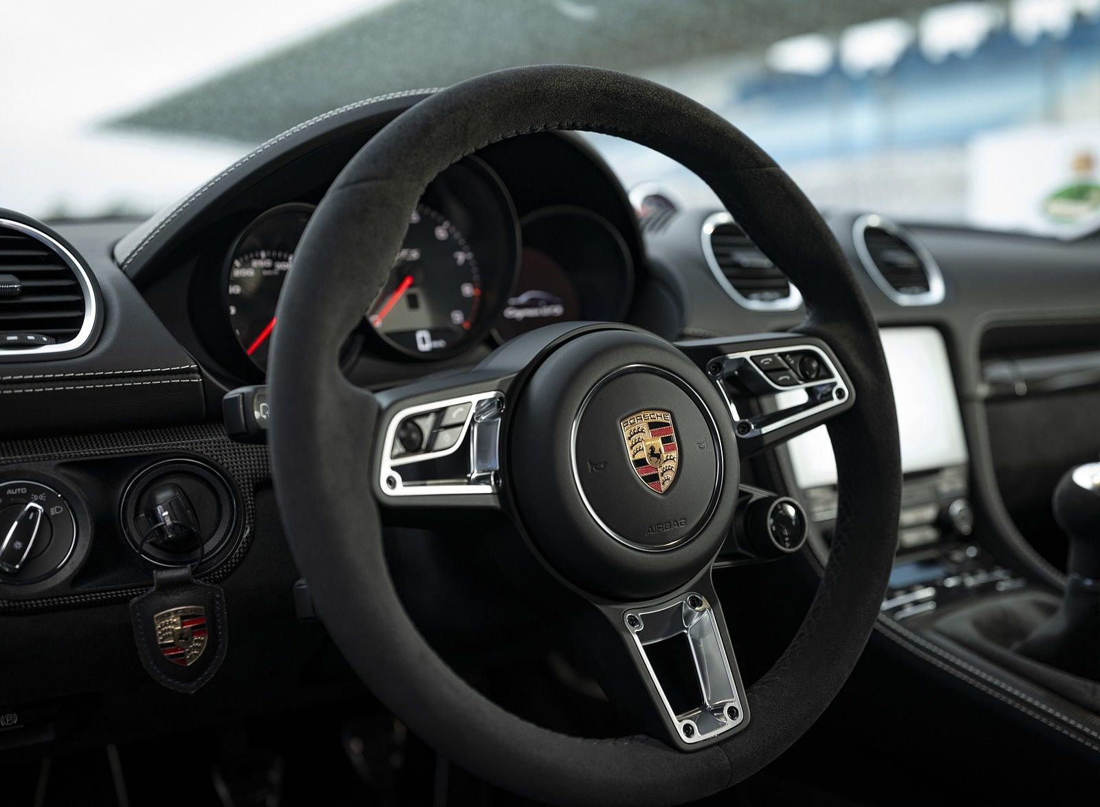 Porsche 718 Cayman GTS 4.0 (Color: Phyton Green) Interior Steering Wheel Wallpaper