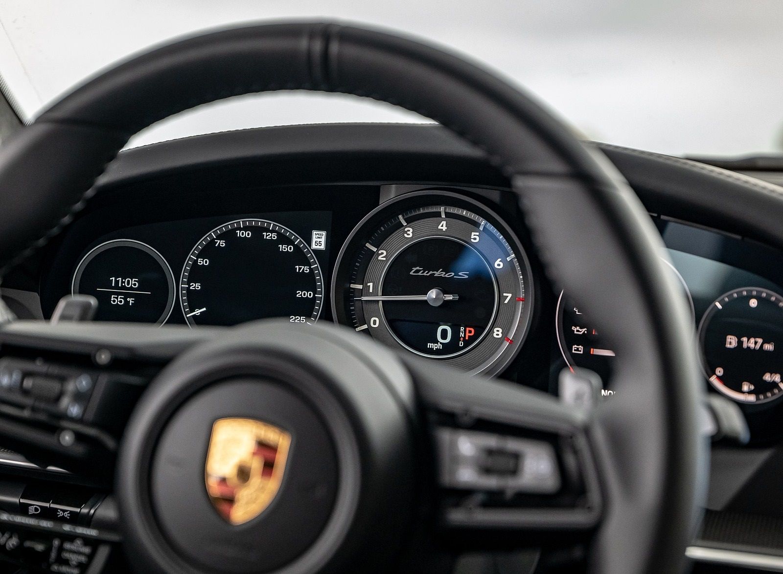 Porsche 911 Turbo S Coupe (Color: Guards Red) Interior Steering Wheel Wallpaper