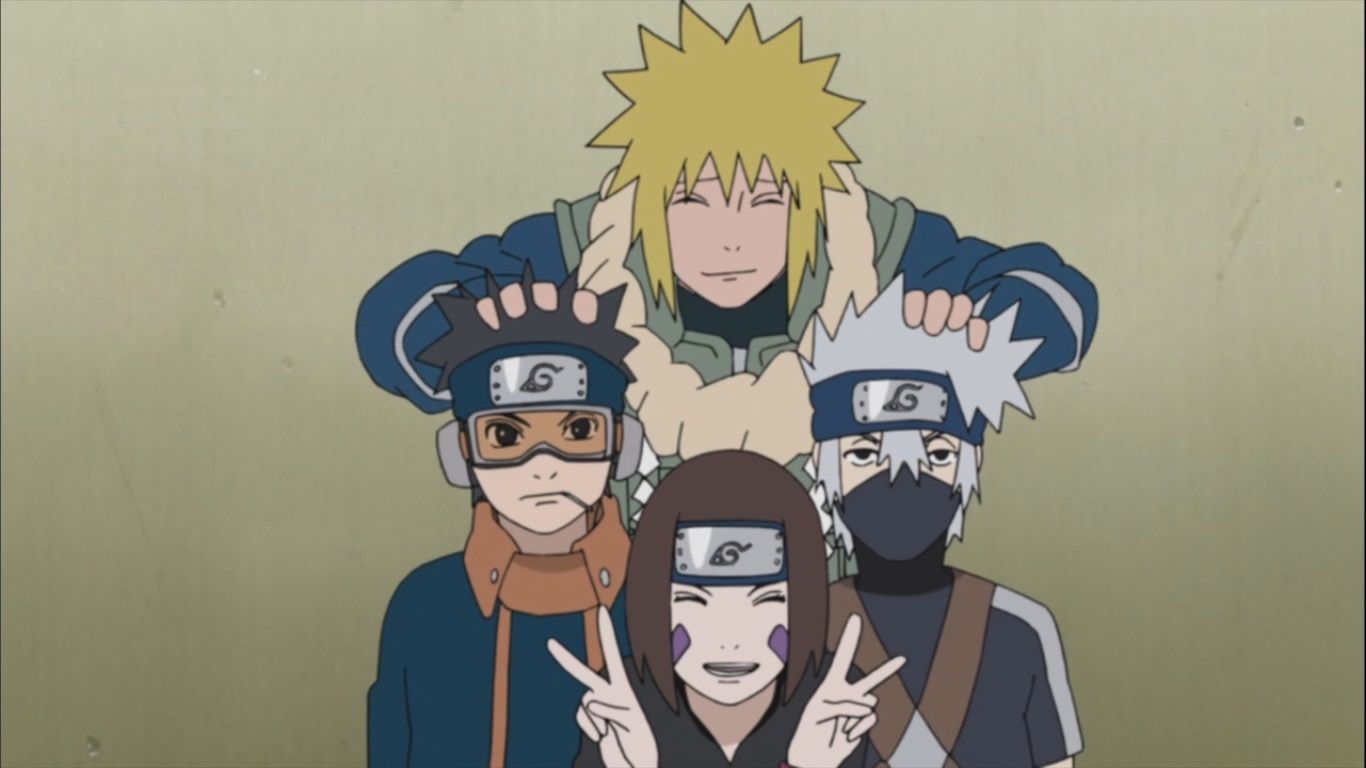 Group Photo Of Kakashi Minato Rin And Obito Minato HD Wallpaper